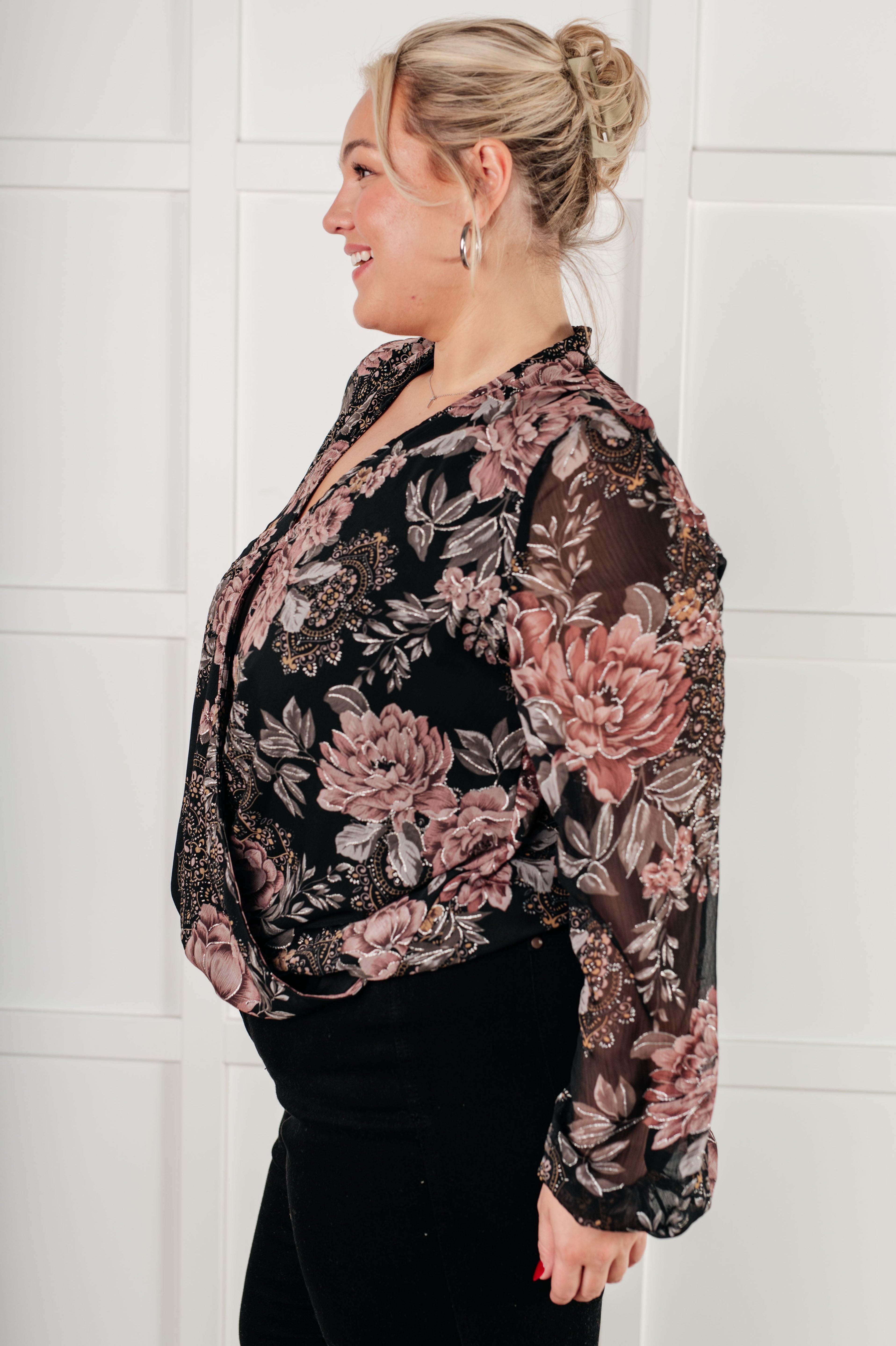 I Wish We Had it All Surplice Floral Blouse - Charming Charlie