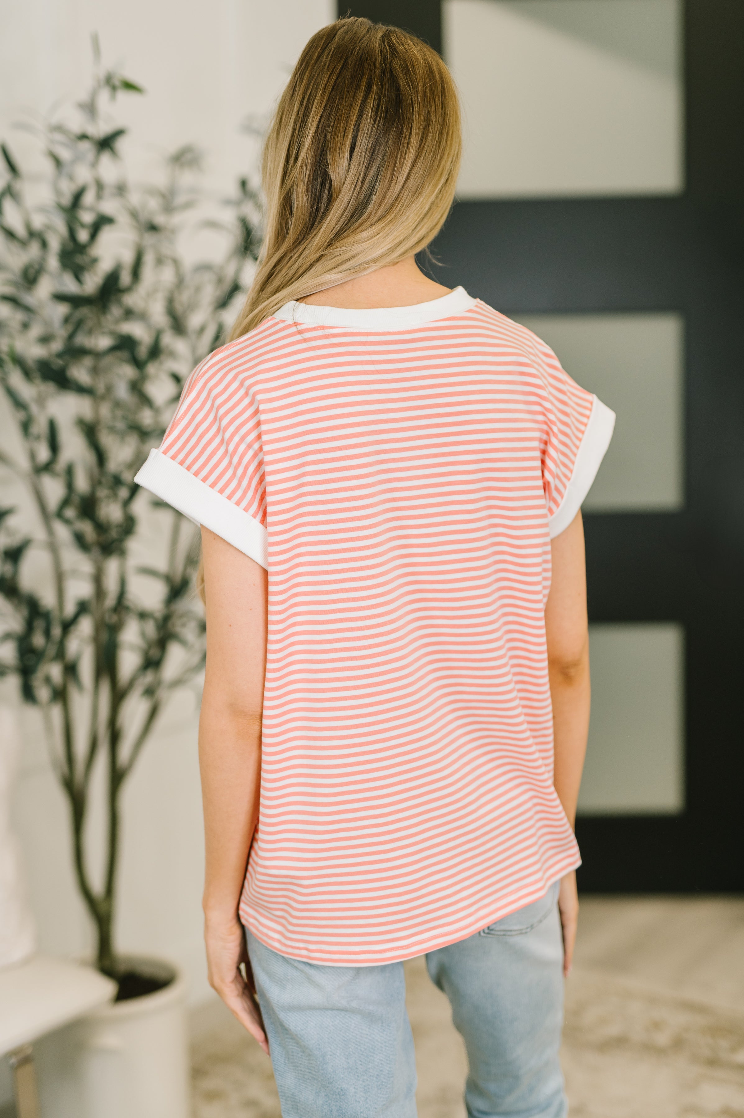 I Wouldn't Mind Short Sleeve Top in Coral - Charming Charlie