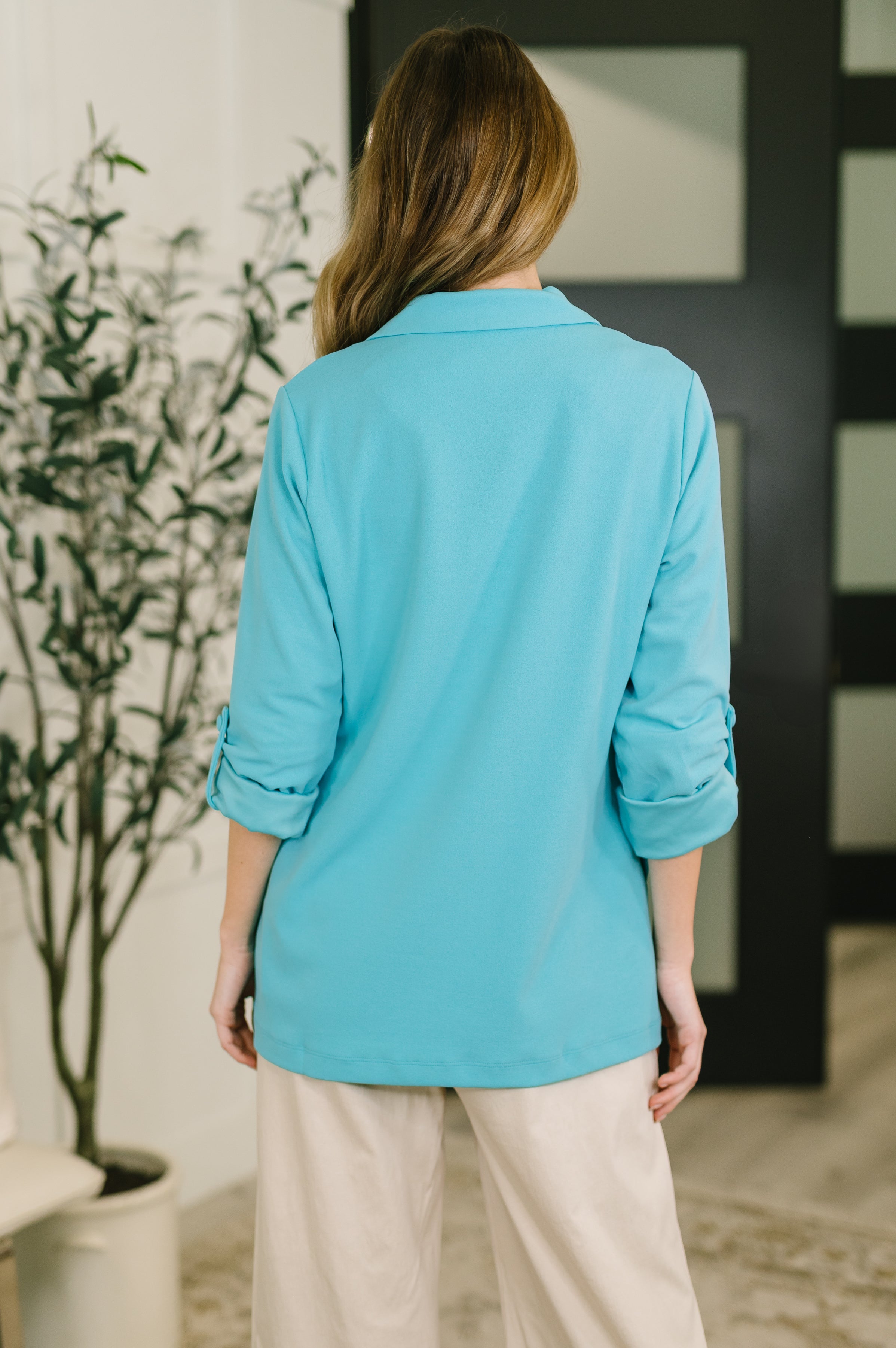 I'm Really That Gal Open Front Blazer in Aqua - Charming Charlie