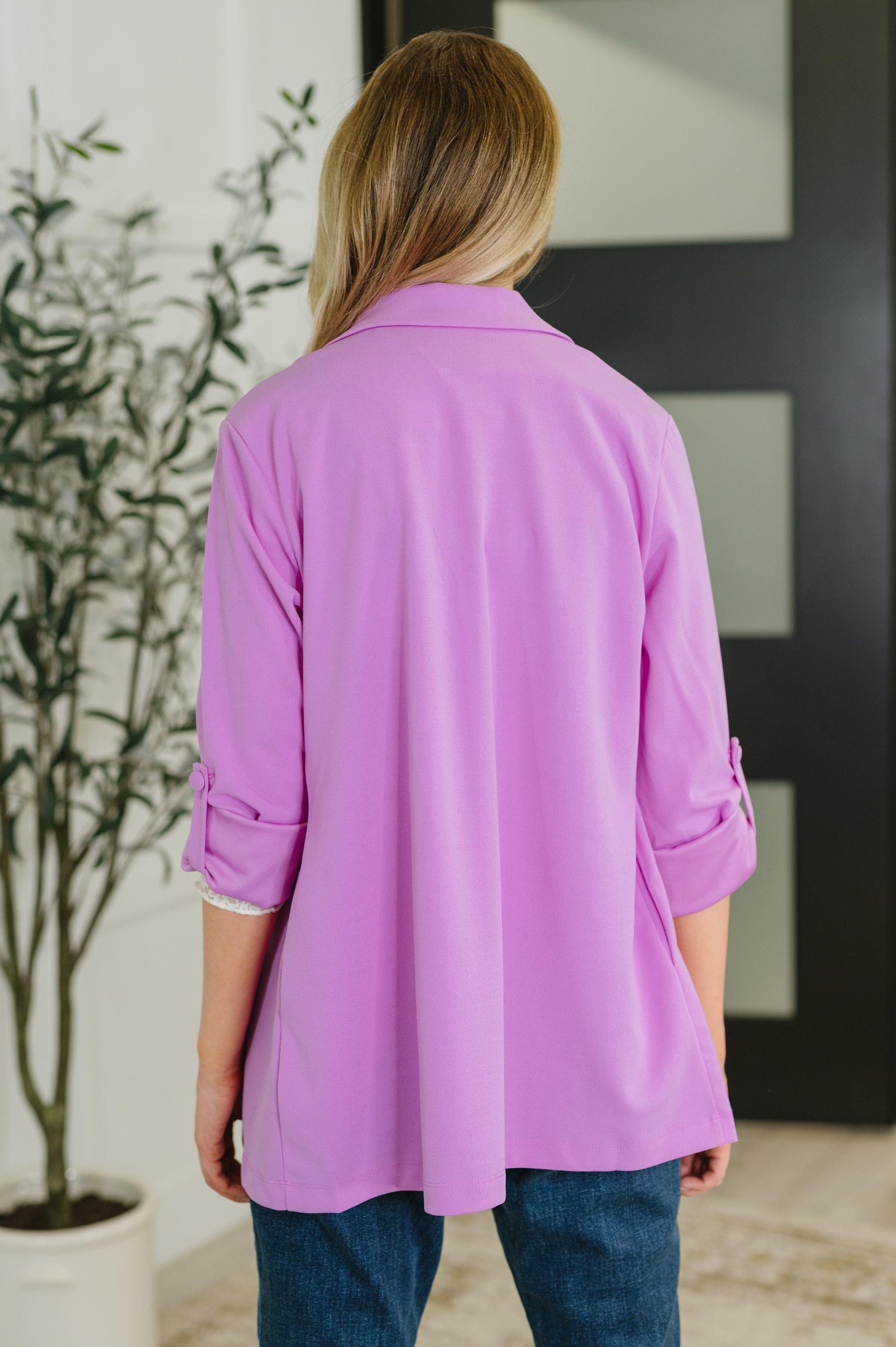 I'm Really That Gal Open Front Blazer in Orchid Glow - Charming Charlie