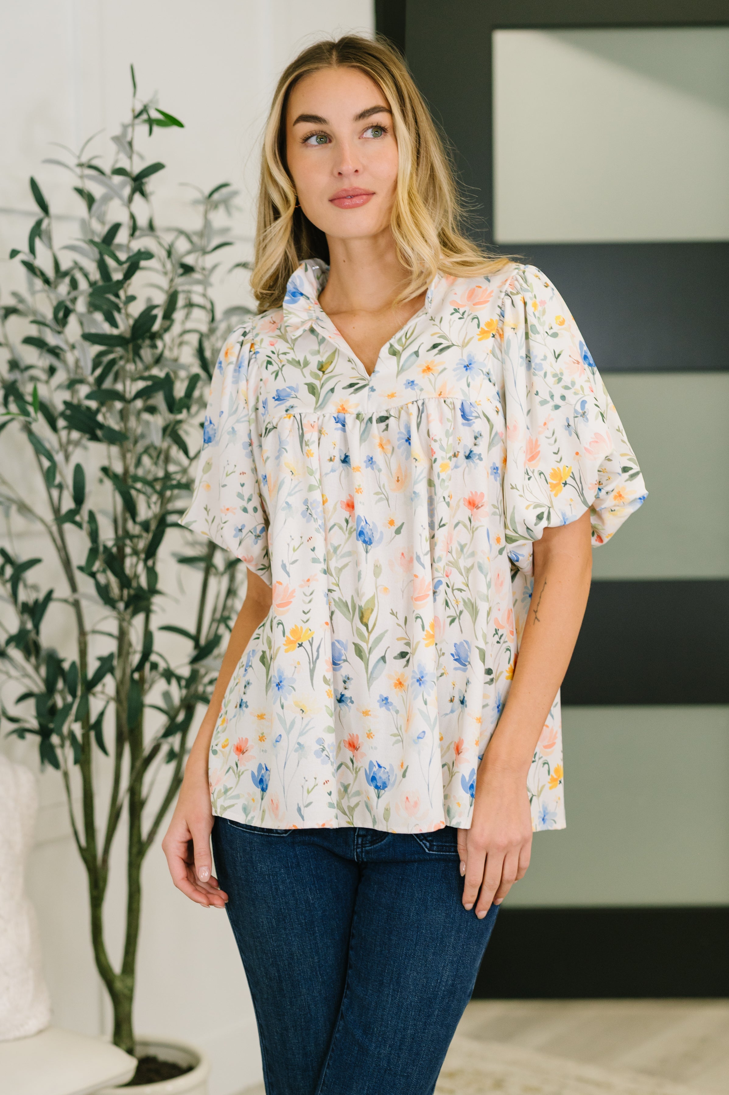 In All This Time Notch Neck Floral Blouse - Charming Charlie