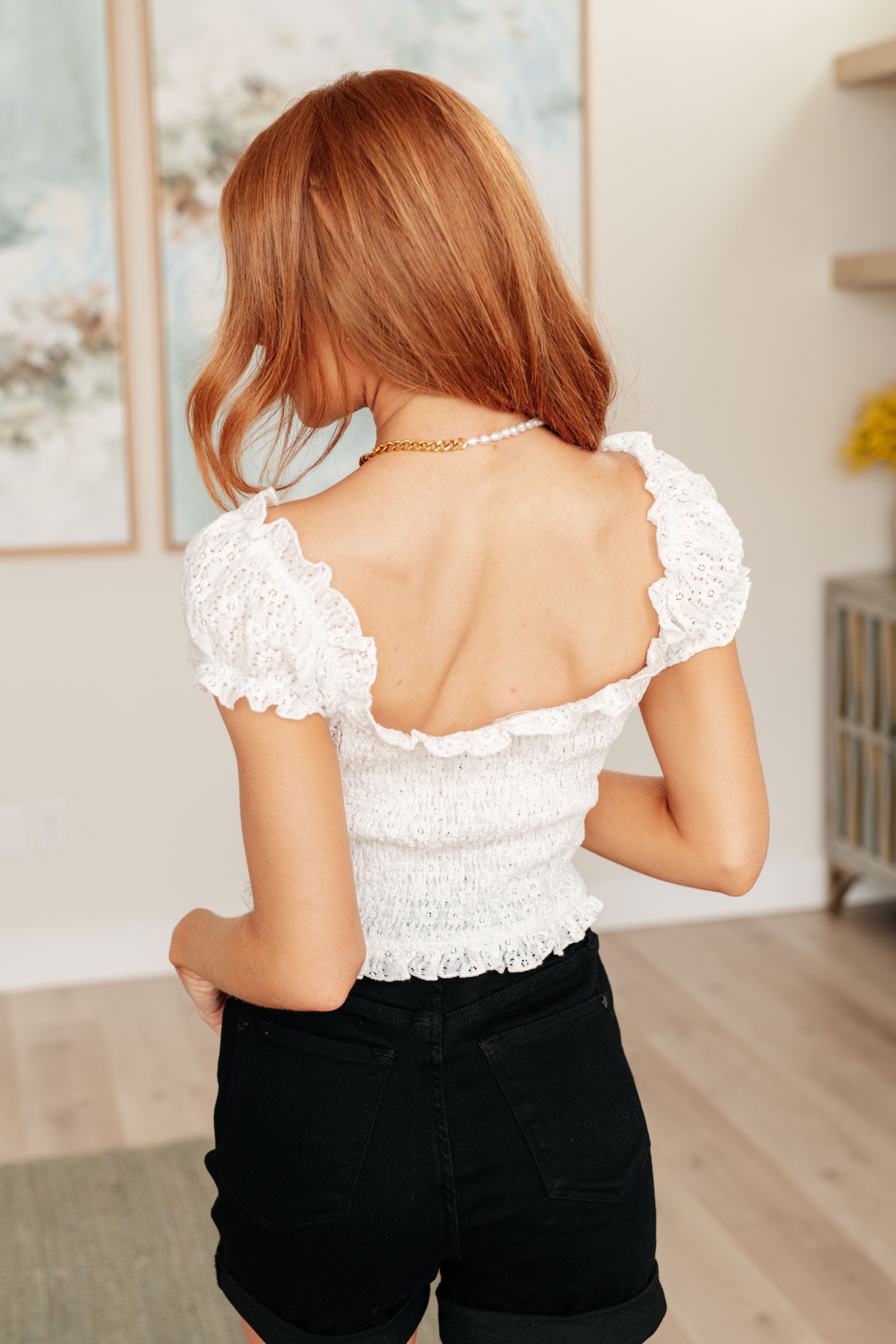 In Fair Verona Button Up Crop in Off White - Charming Charlie