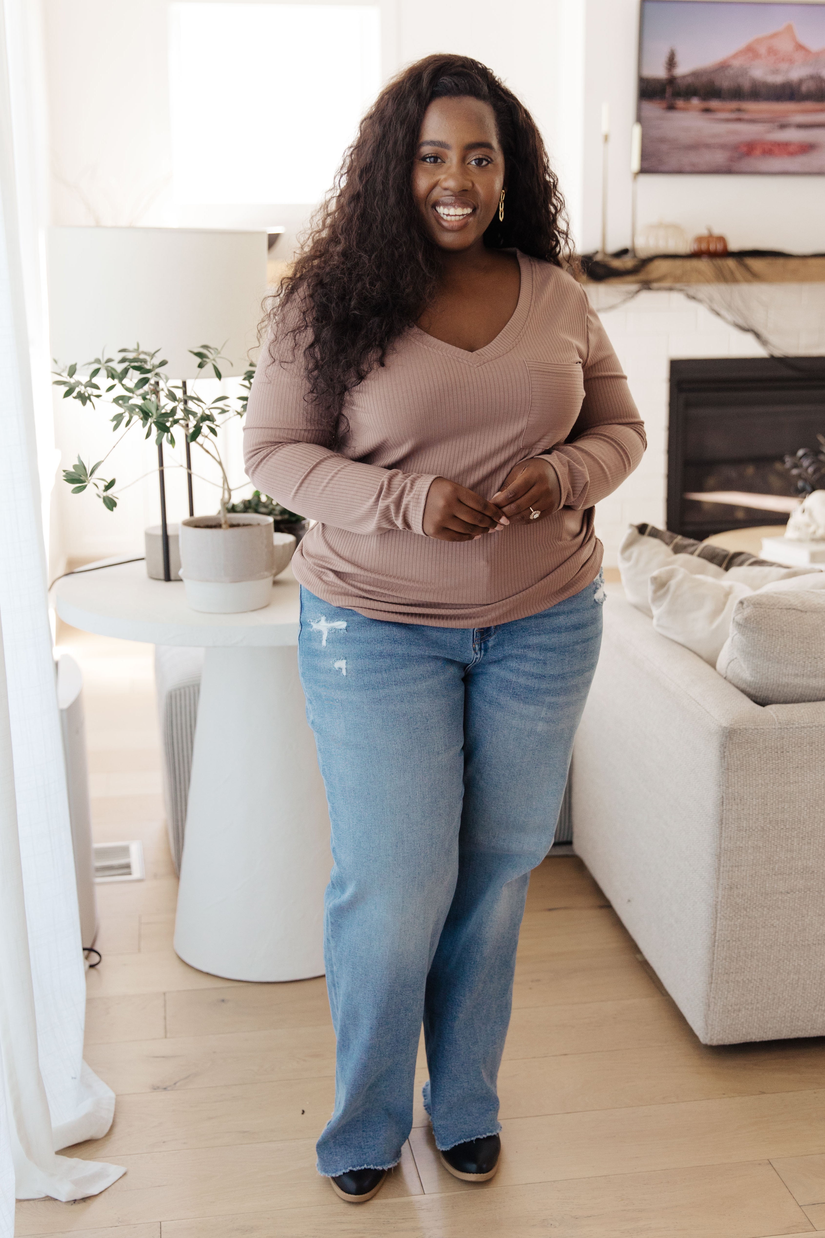 Indeed You Do Long Sleeve V-Neck Top - Charming Charlie