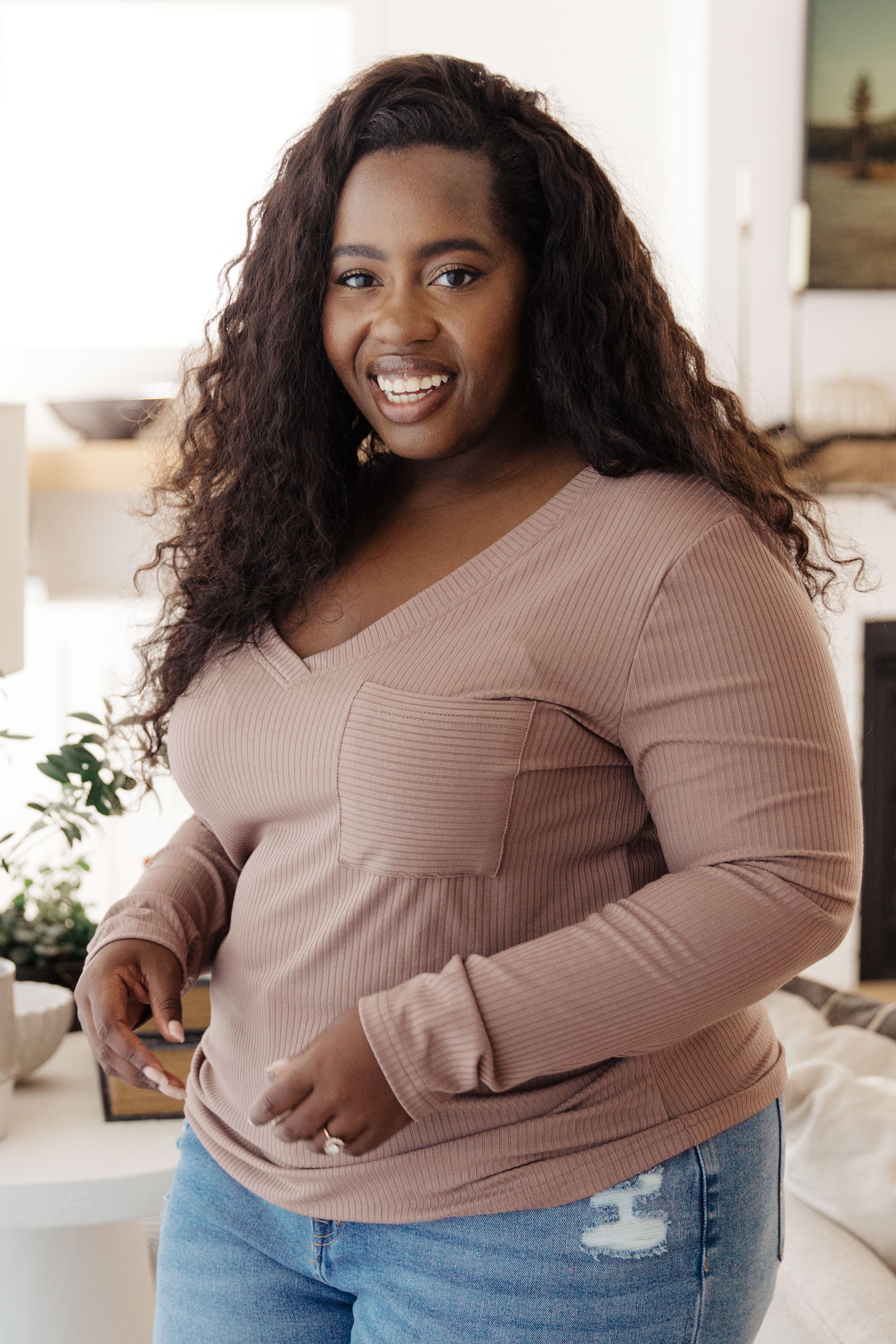 Indeed You Do Long Sleeve V-Neck Top - Charming Charlie