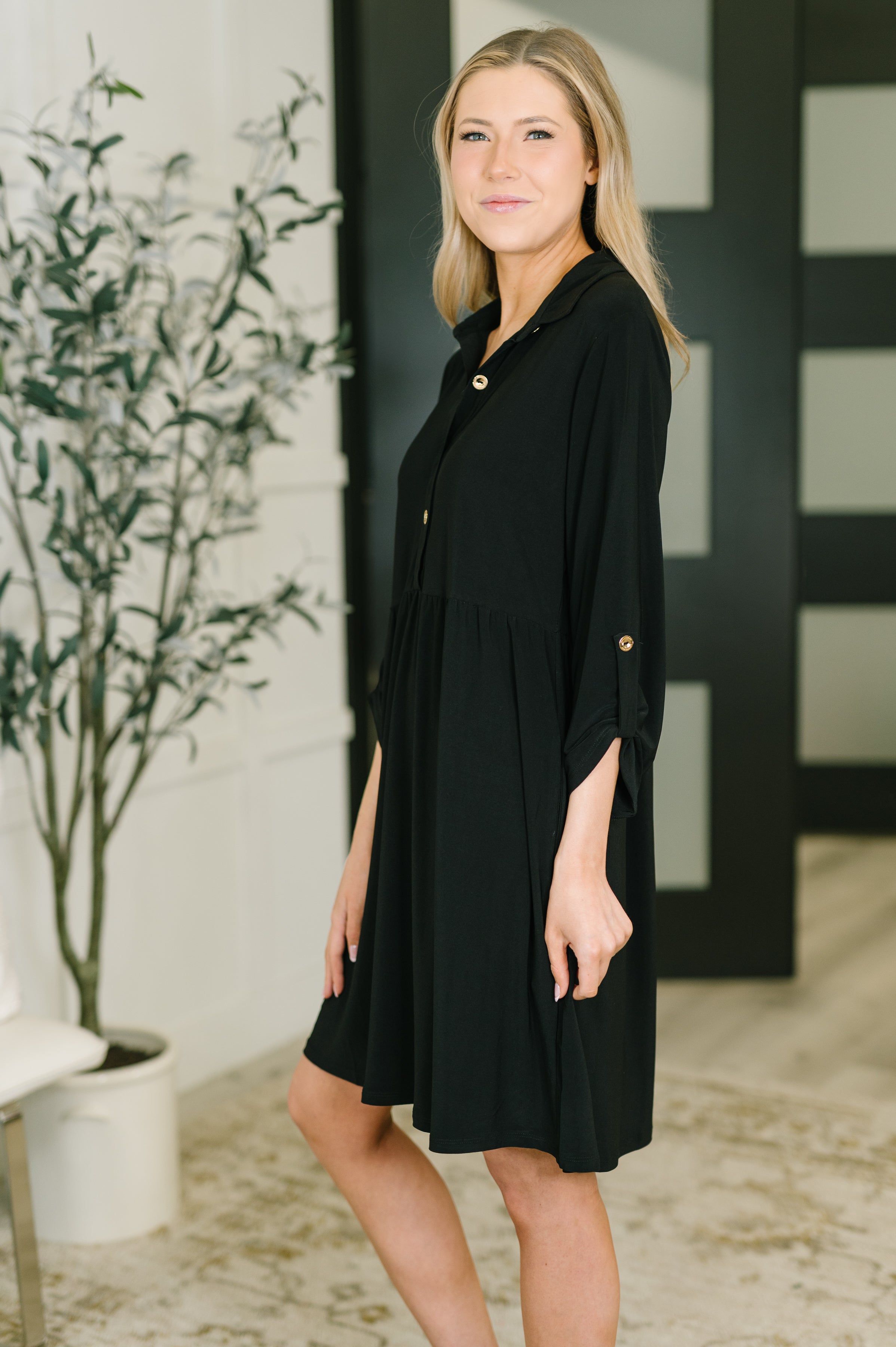 Inspire Collared Neck Dress in Black - Charming Charlie