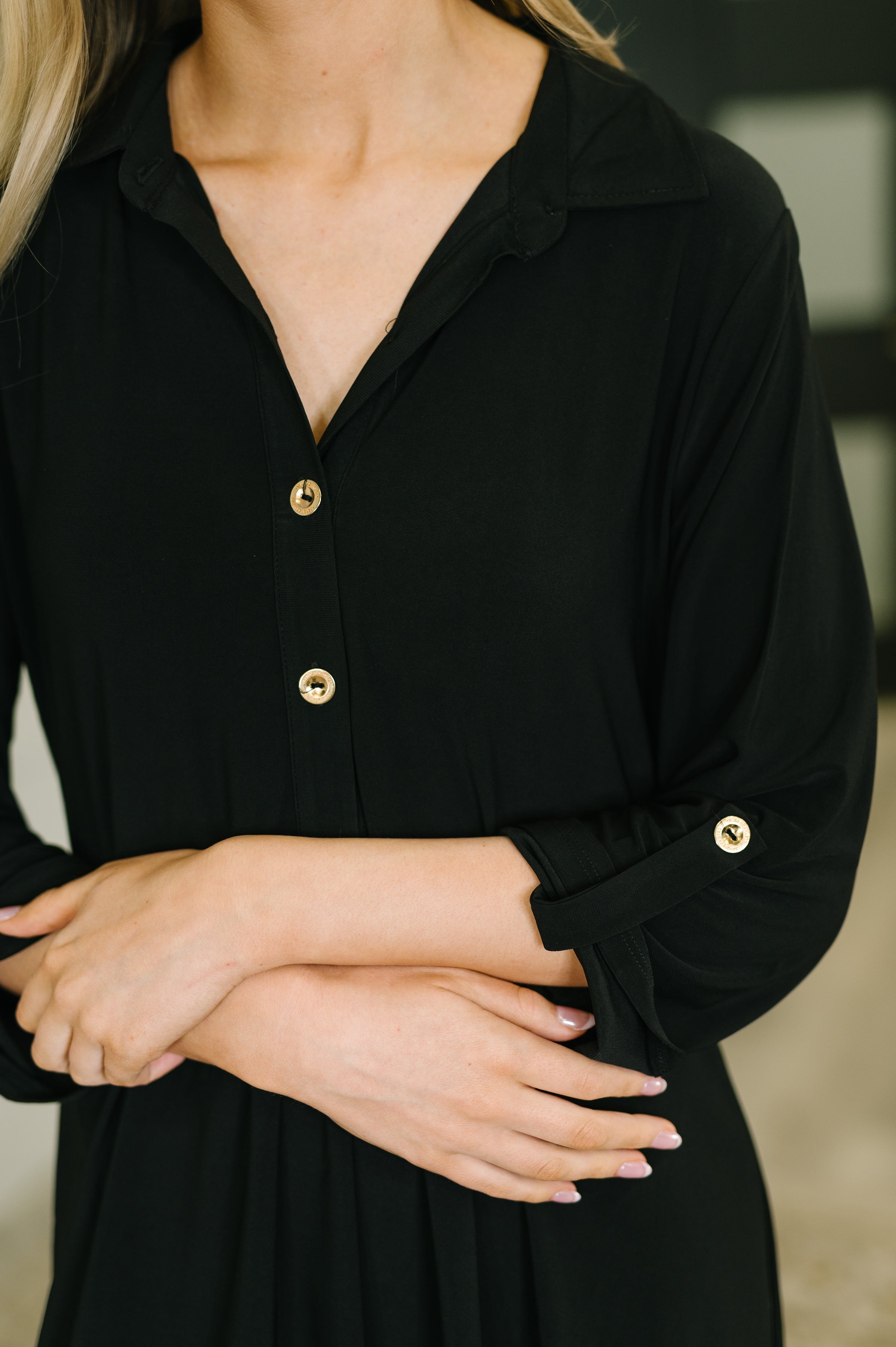 Inspire Collared Neck Dress in Black - Charming Charlie