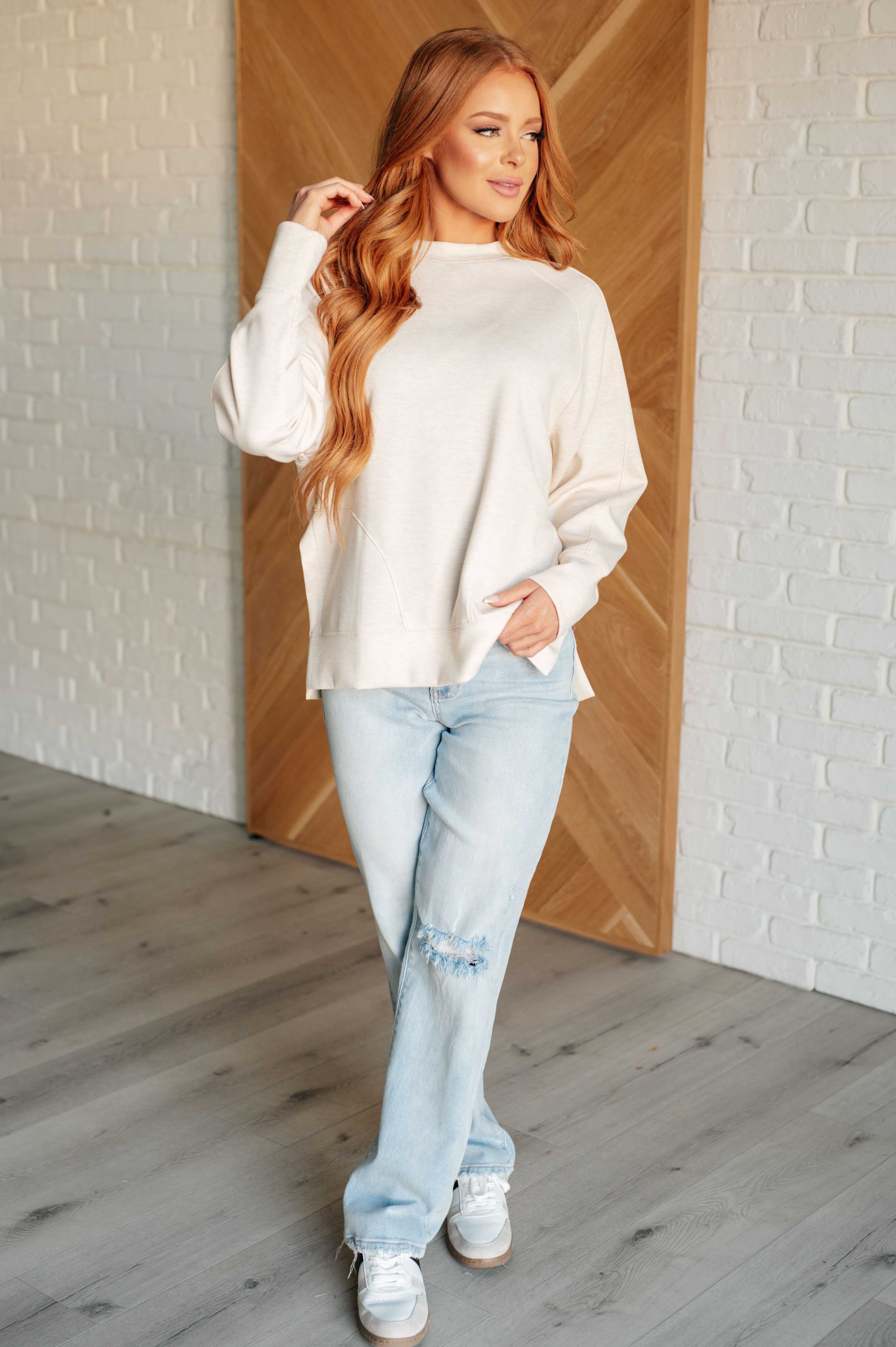 It's The Little Things Relaxed Scuba Pullover in Beige - Charming Charlie