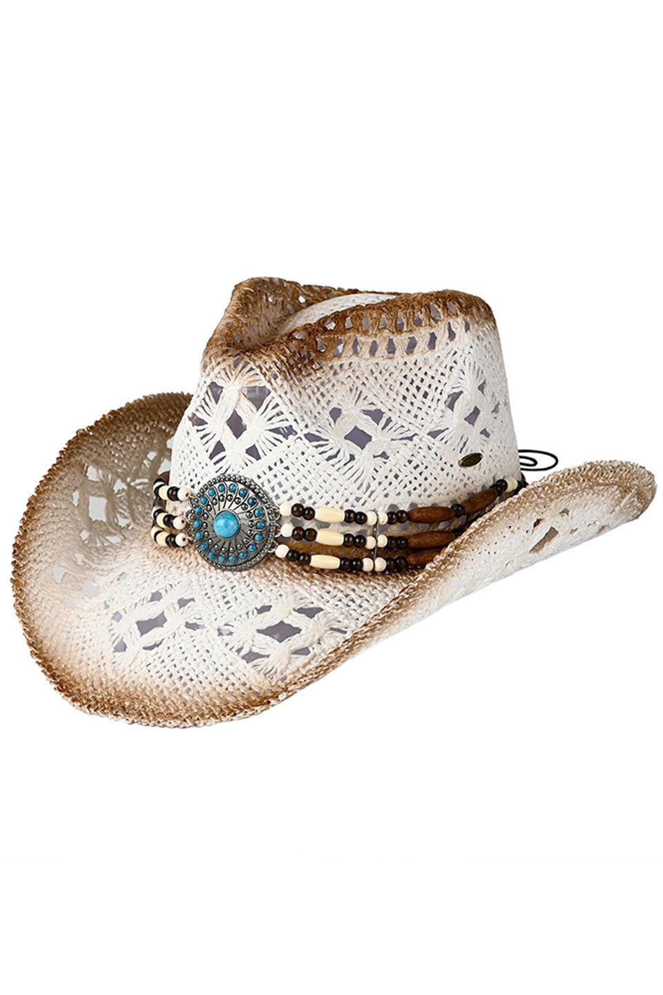 Ivory C.C Western Wooden Bead Band Tea-Stain Cowboy Hat is perfect for adding a touch of rustic charm to any outfit. The wooden bead band adds a unique, eye-catching detail, while the tea-stain finish gives it a vintage look. Handcrafted from high-quality materials, this cowboy hat is both stylish and durable.