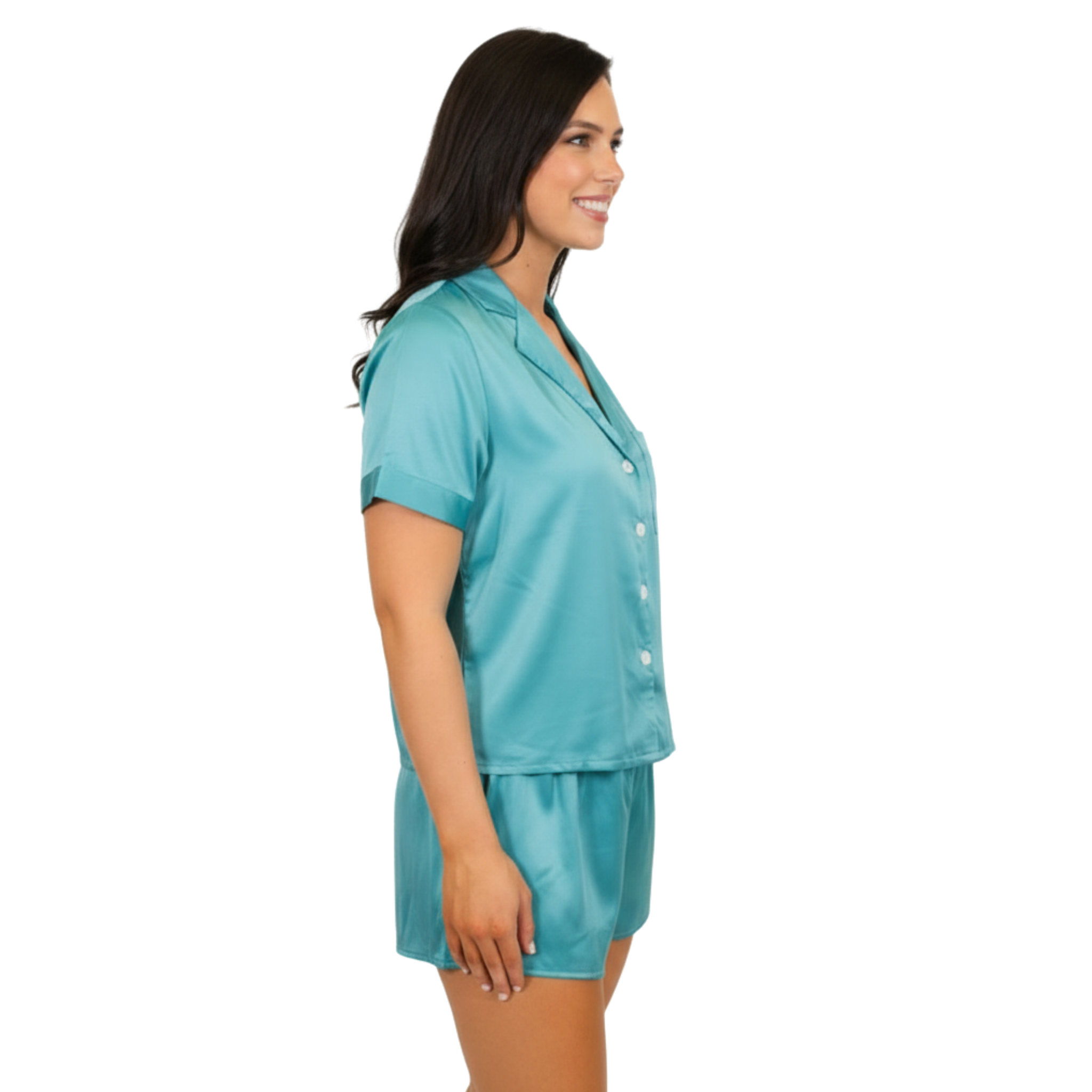 Here's the Deal, Teal Satin Pajama Short Set - Charming Charlie