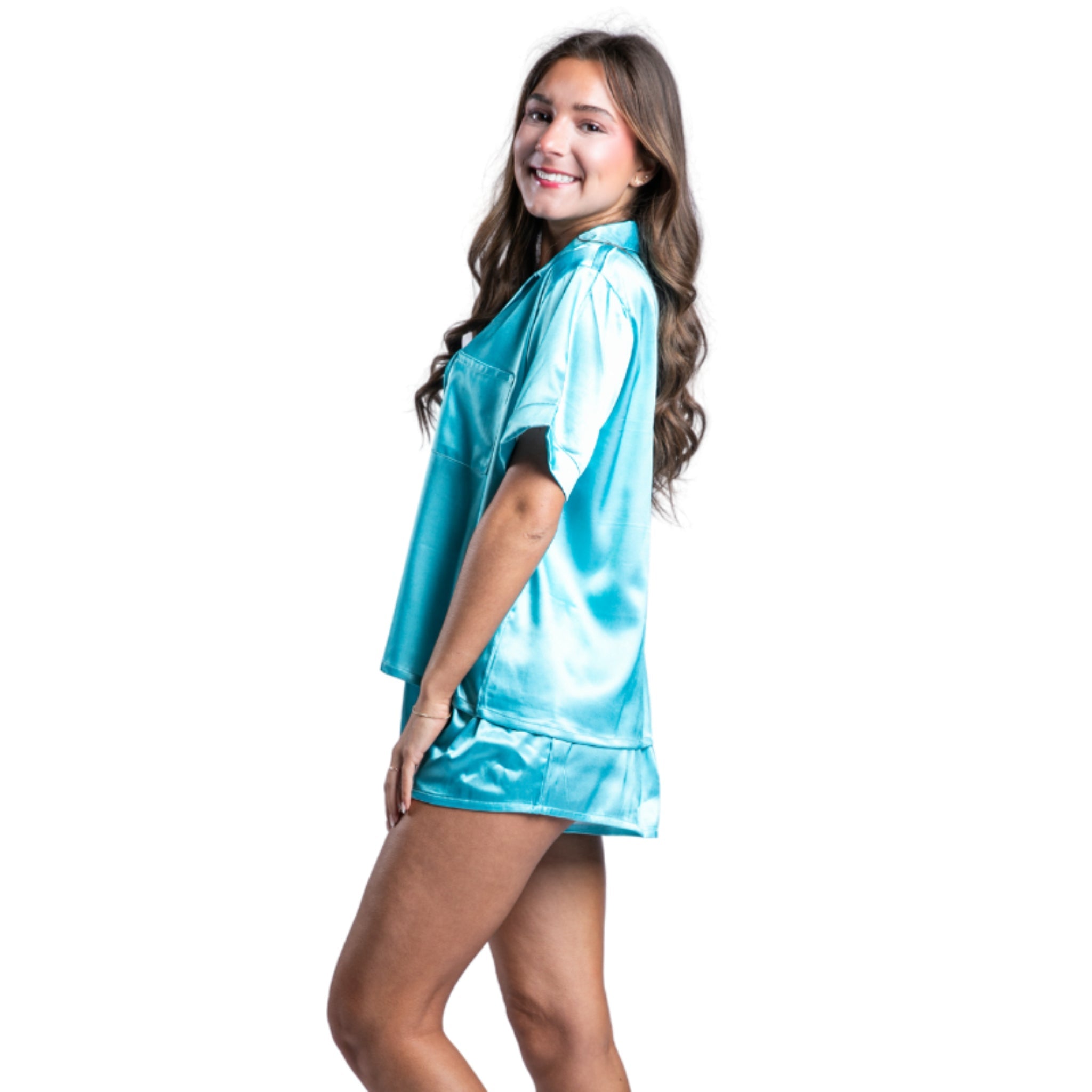 Celestial Blue Satin Pajama Short Set S