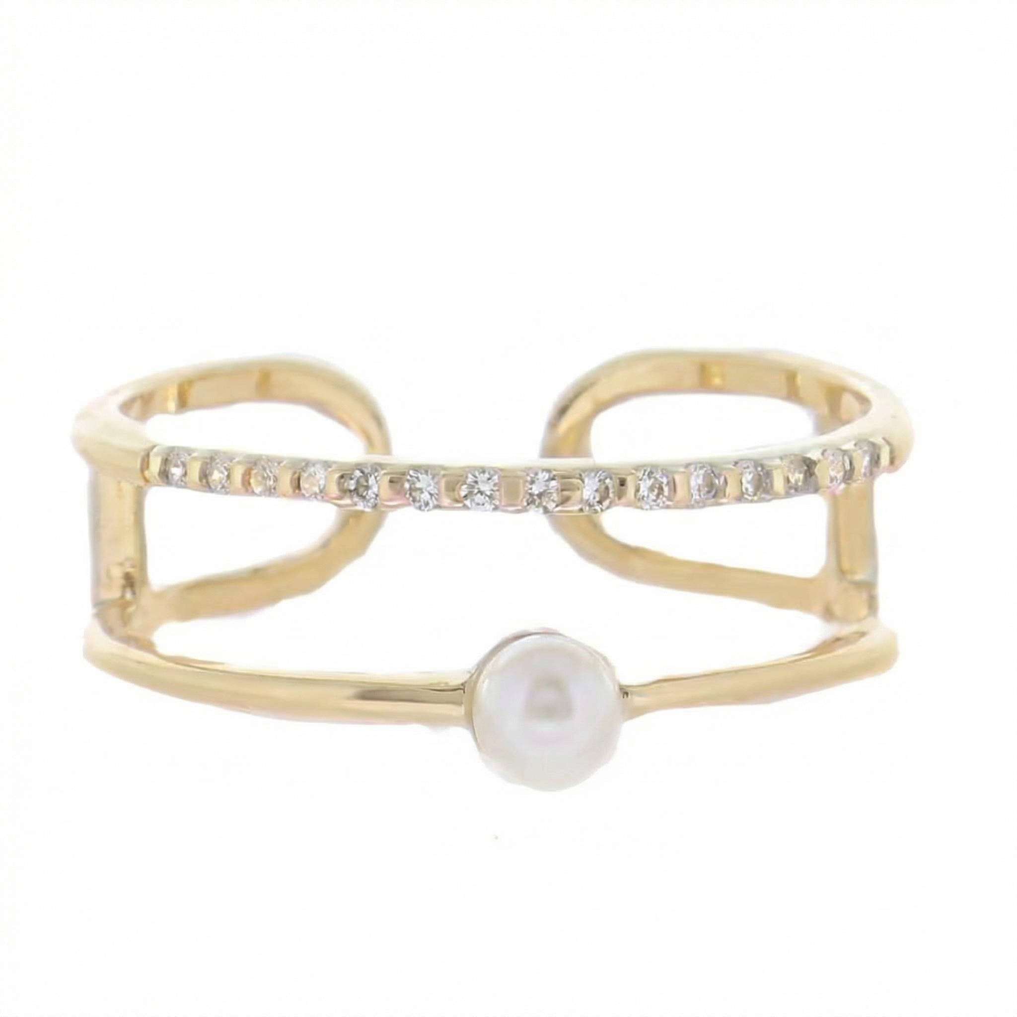 18K Gold Plated Crystal Inlay Band, Single Pearl Band Ring - Charming Charlie