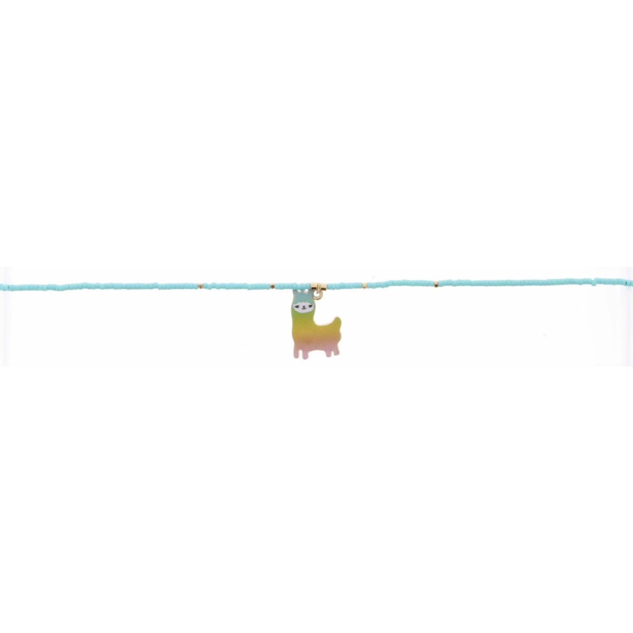 Kids 12" Turquoise Seed Bead with Llama Charm Necklace, 2" Ext