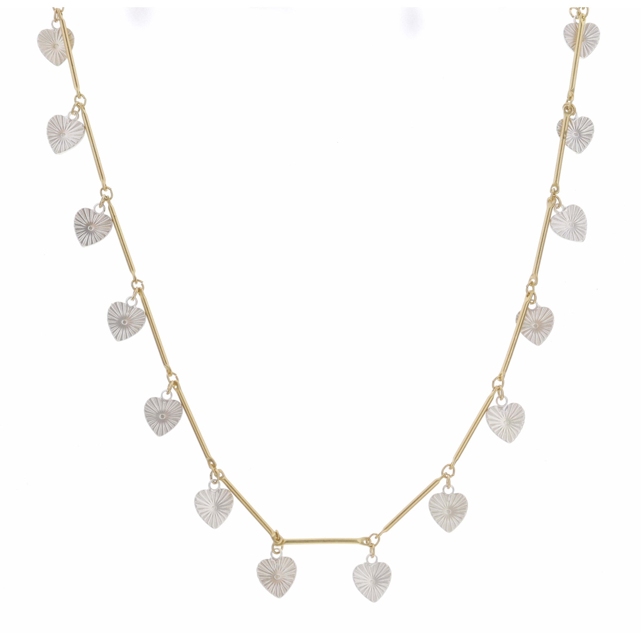 16" Silver Heart Station Necklace , 3" Ext
