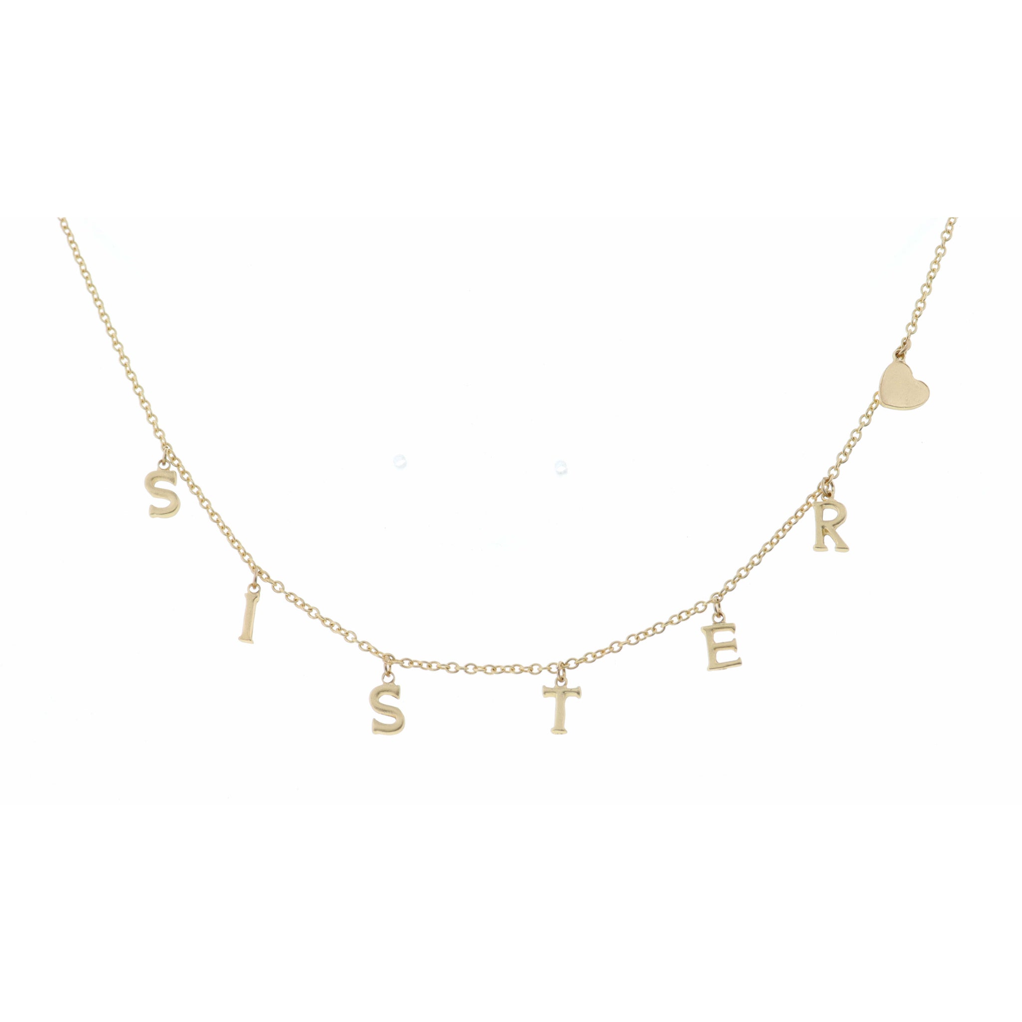 16" Gold Sister with Heart Necklace, 3" Ext