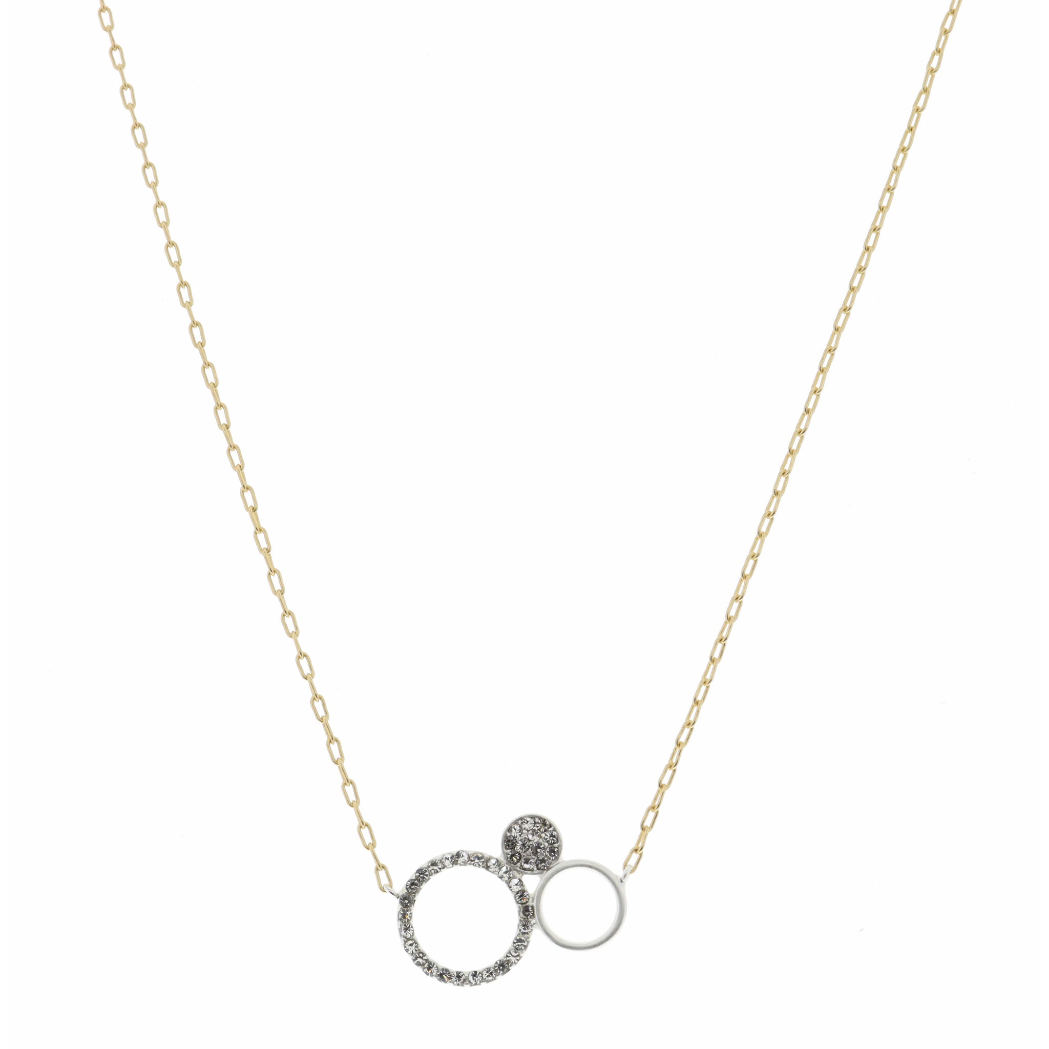 16" Two Tone, Open Circle, Circle, Crystal Circle Necklace, 3" Ext