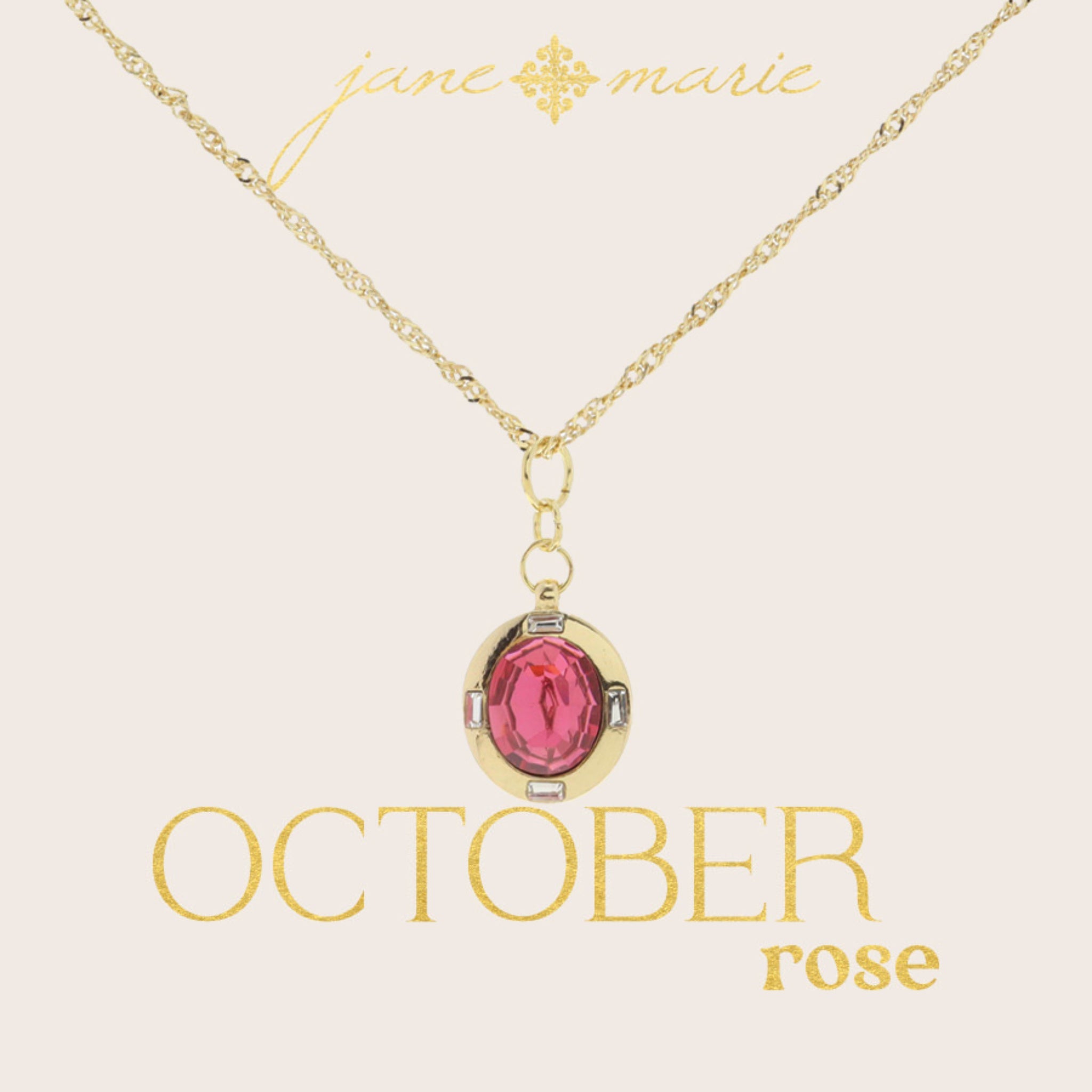 Oval Rose Crystal in Gold Setting with Clear Crystal Accents Necklace