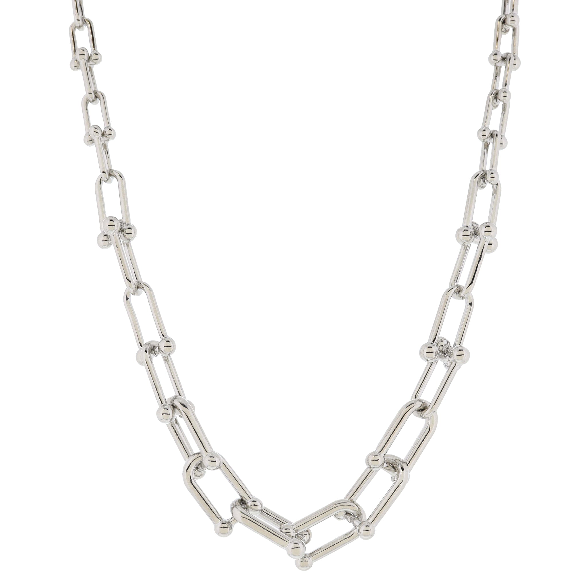 Gradually Chunkier Silver U-Link Chain Necklace, .5" Pendant