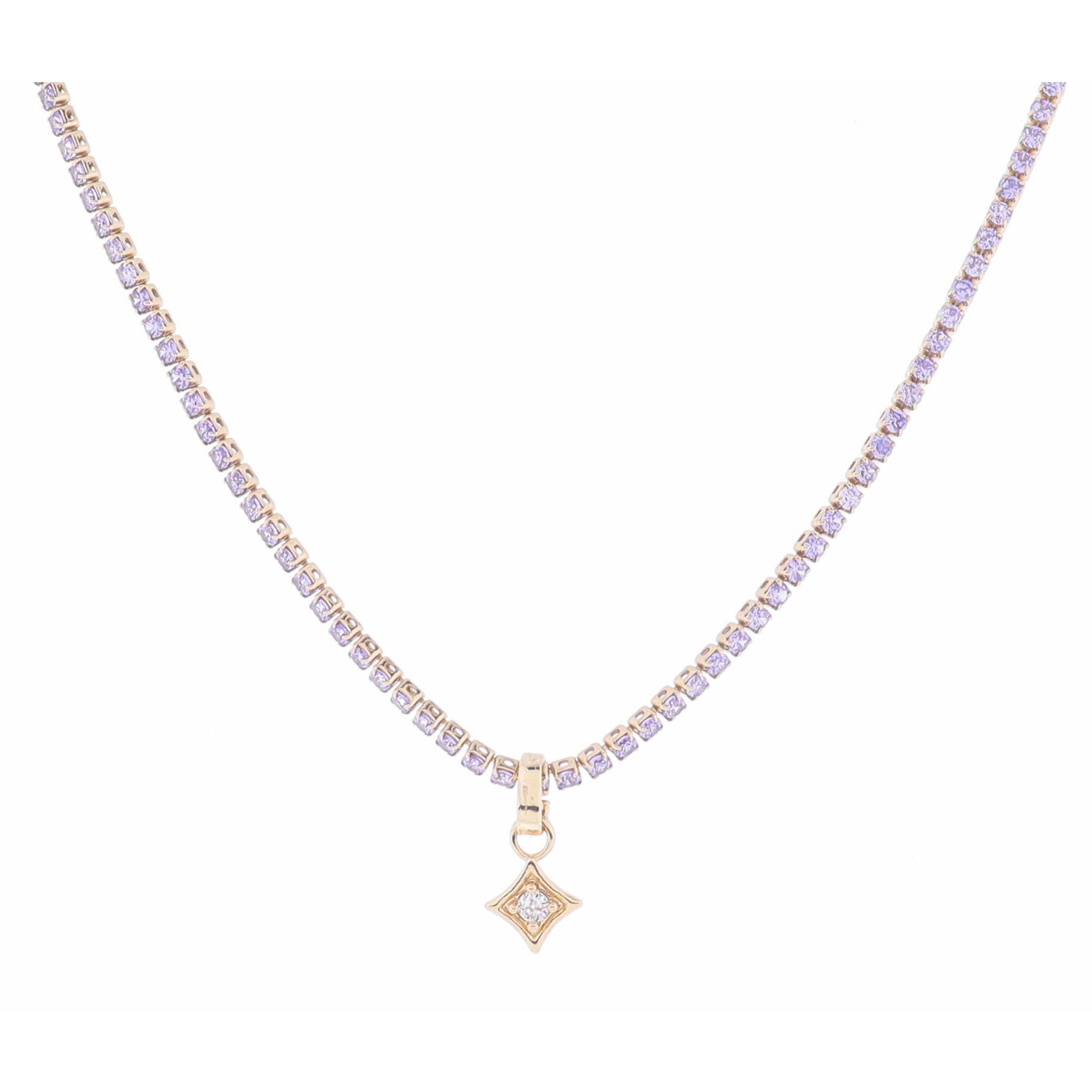 Lavender Crystal Tennis and Clear Crystal in Gold Diamond Necklace, 2.5" Ext