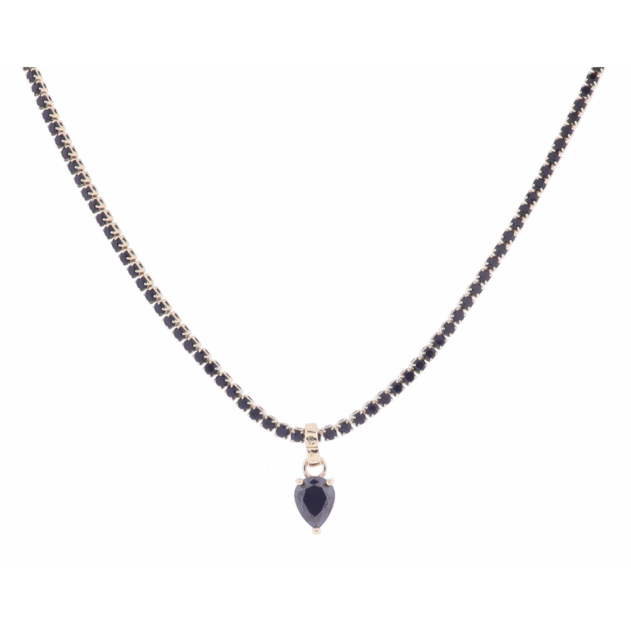 Jet Crystal Tennis and Jet Teardrop Crystal Necklace, 2.5" Ext