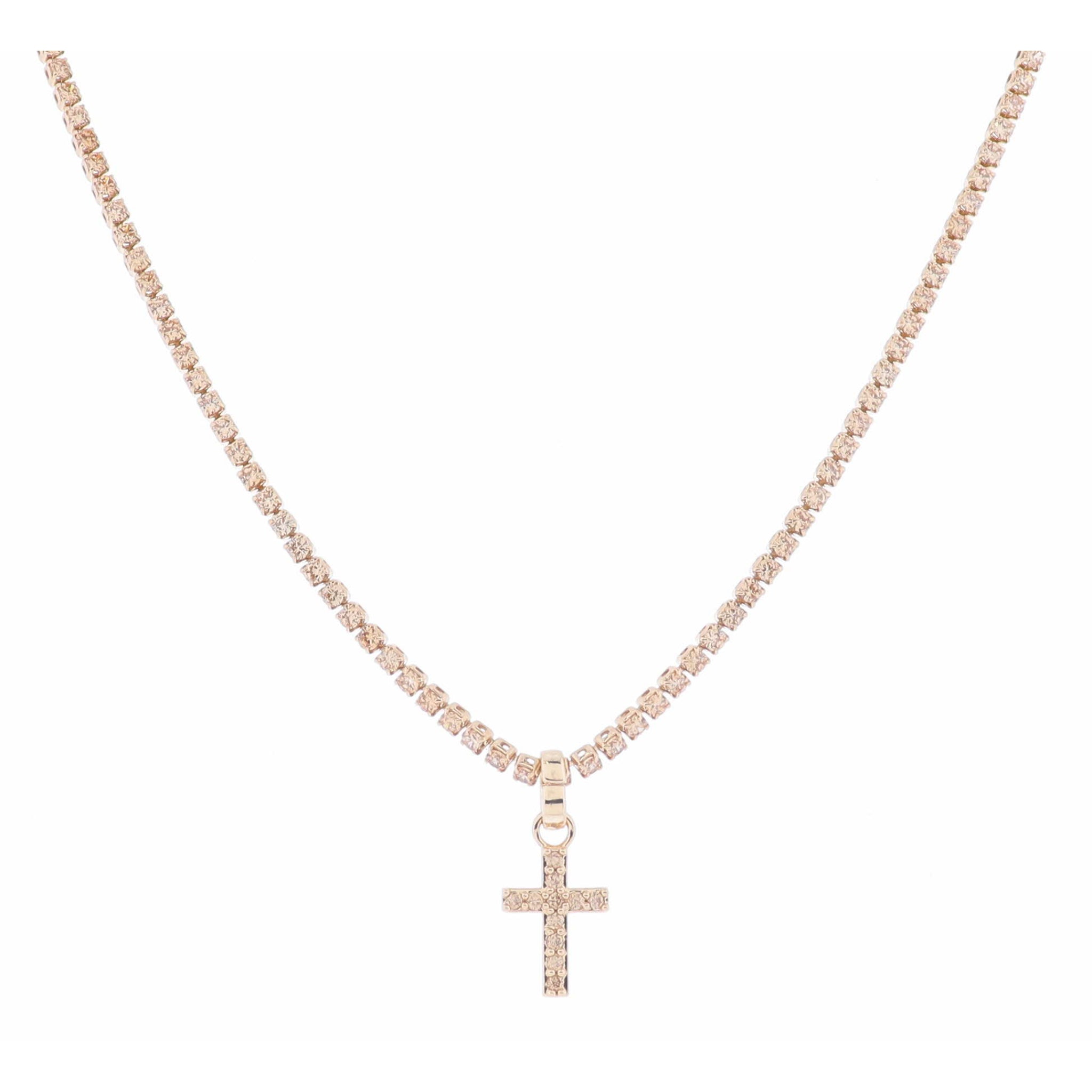 Champagne Crystal Tennis and Champagne Crystal Cross Necklace, 2.5" Ext