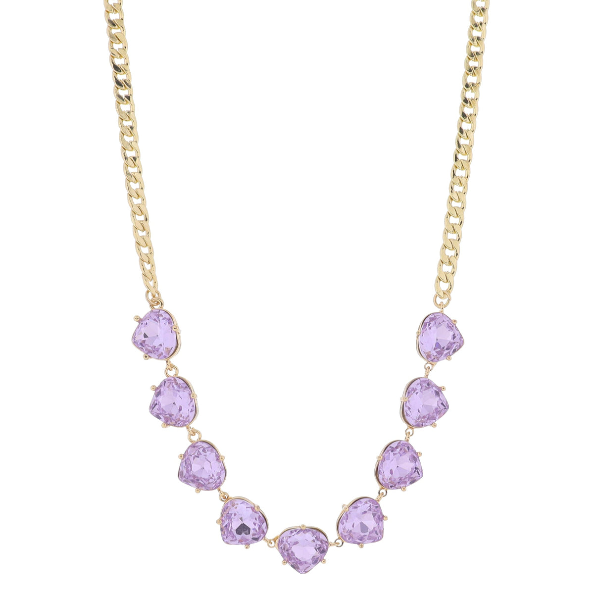 15" Lavender Crystal Portion on Gold Curb Chain Necklace, 3" Ext