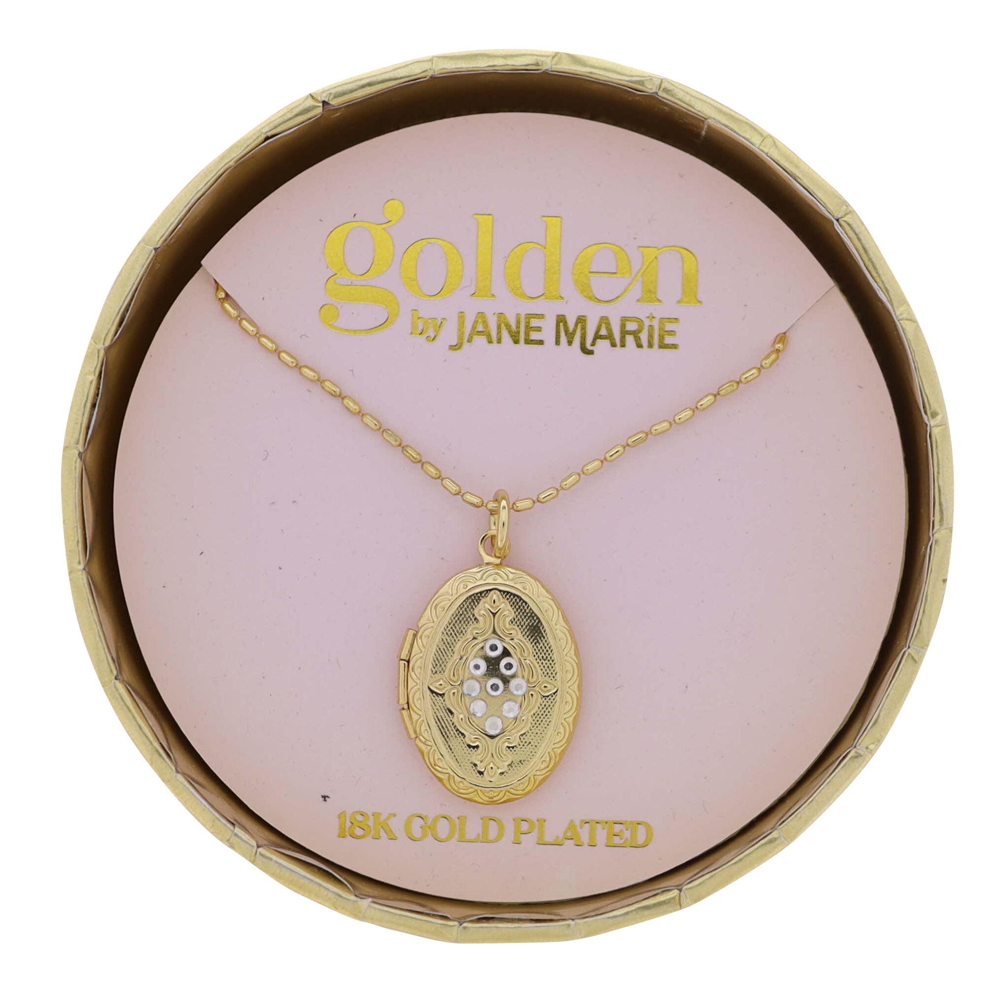 18K Gold Plated Oval Bar Chain Necklace with Gold Locket