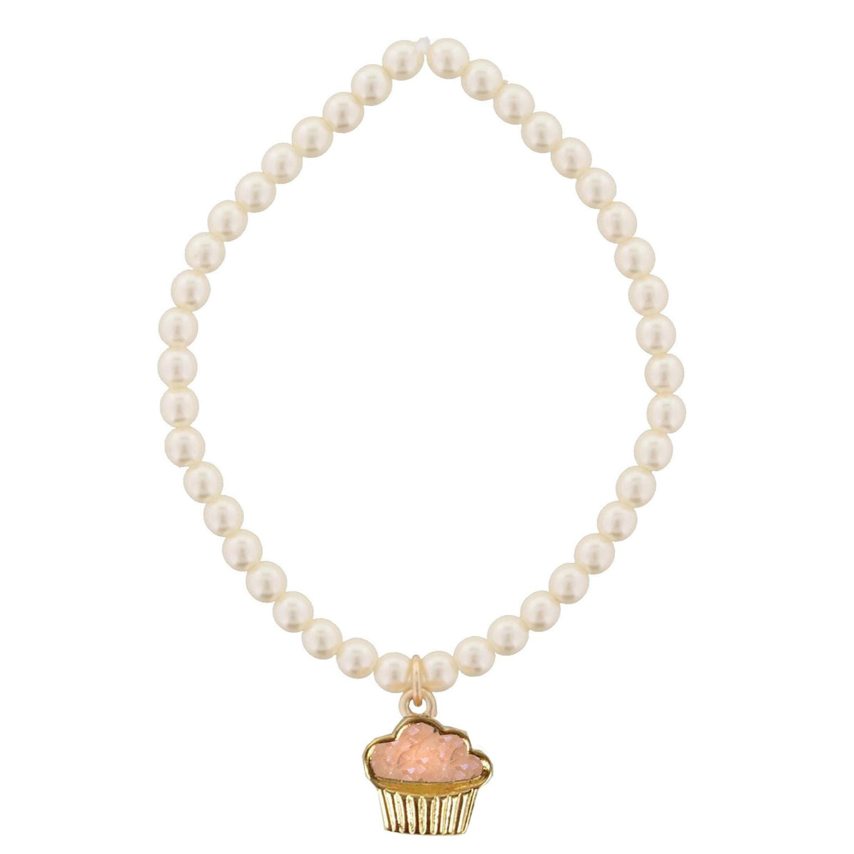 Kids Pearl Stretch Bracelet with Peach Cupcake Druzy