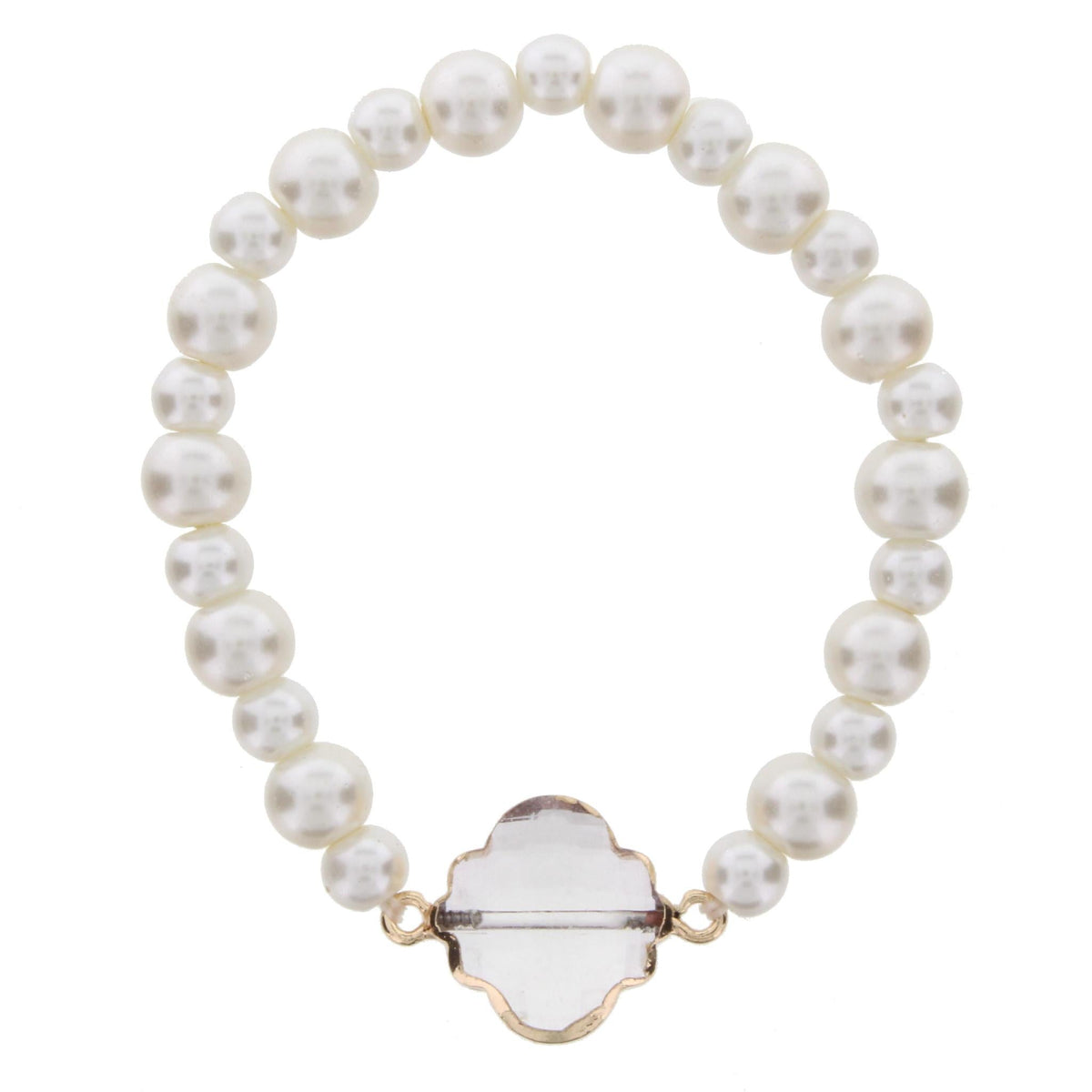 Pearl Beaded Stretch Bracelet with Crystal Ornate