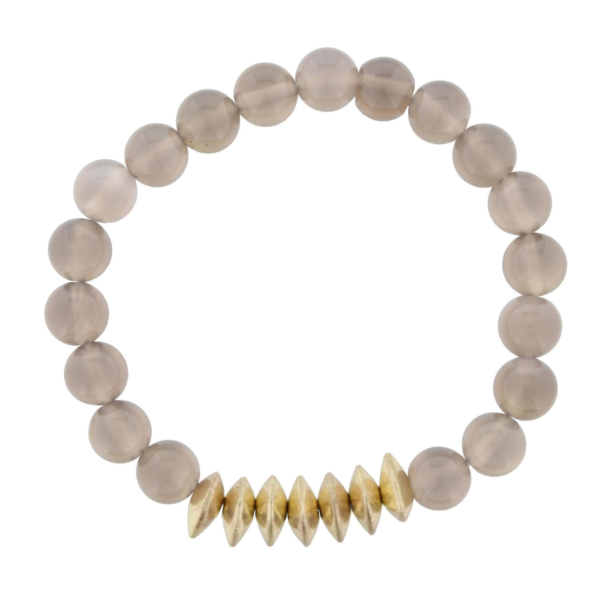 Grey Beaded Stretch Bracelet with Gold Triangle Spacers