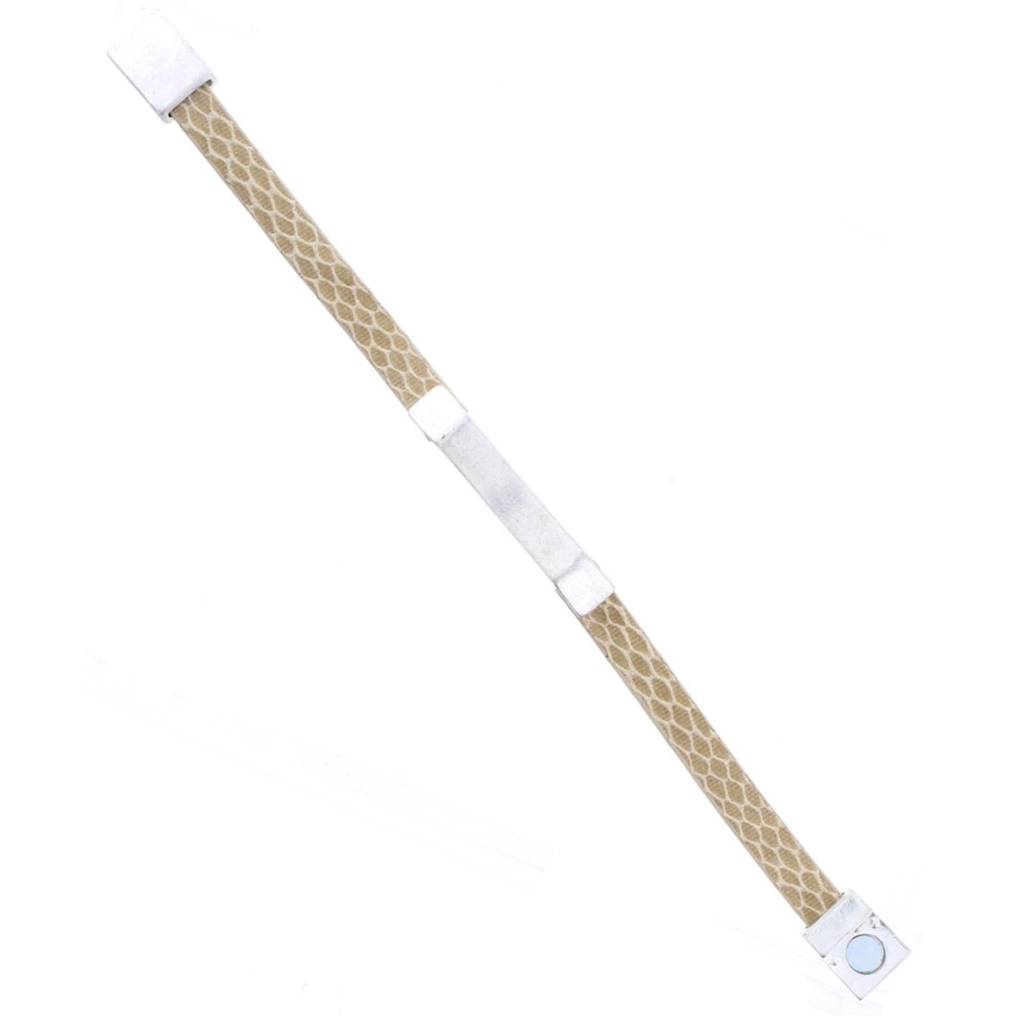 Cream Leather Bracelet with Silver Bar