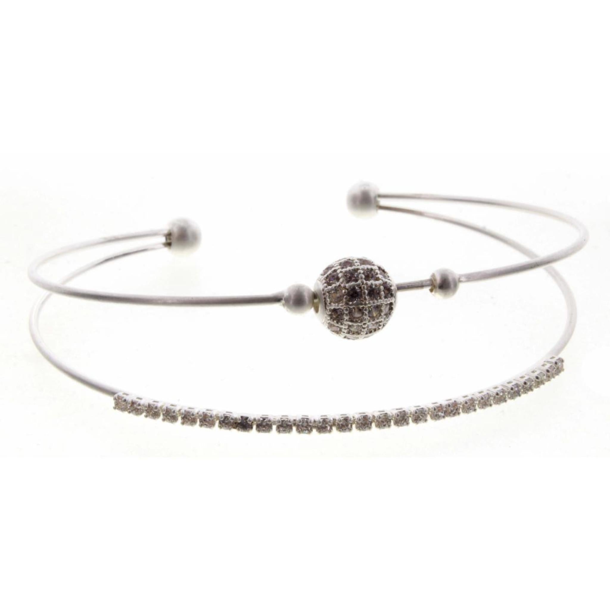 Silver 2 Layer Bead and Mini Square Crystals Bracelet