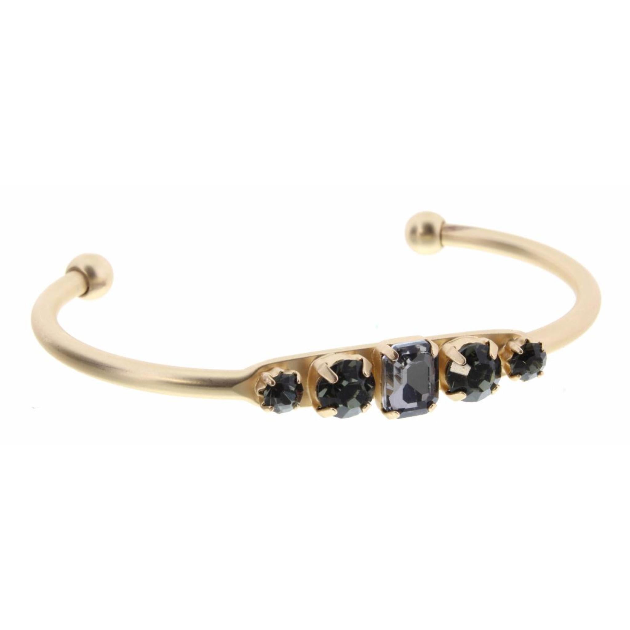 Smoke Rectangle and Circle Crystals Cuff Bracelet