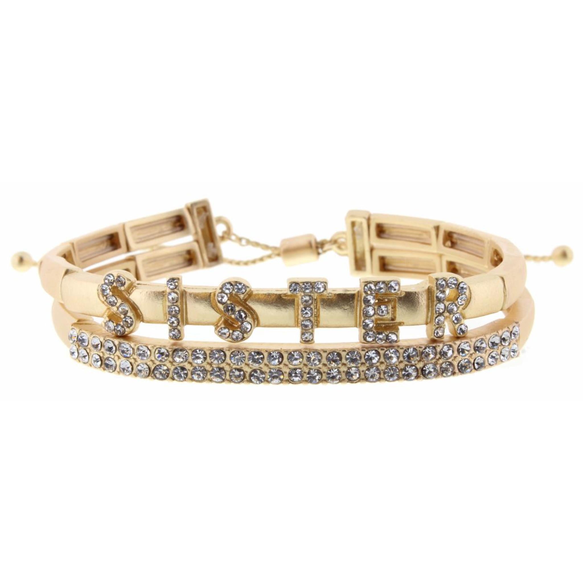 2 Layer, Clear Crystal "Sister" and Bar Bracelet, 3" Ext.