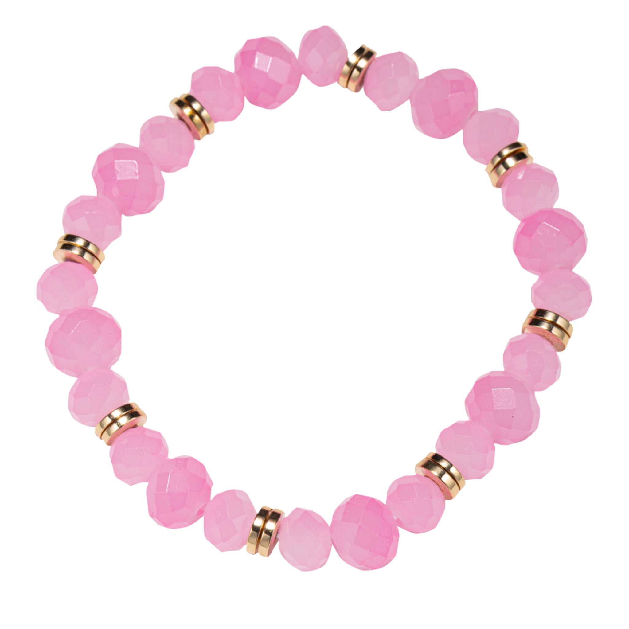 Light Pink Large Beaded Stretch Bracelet with Gold Spacers
