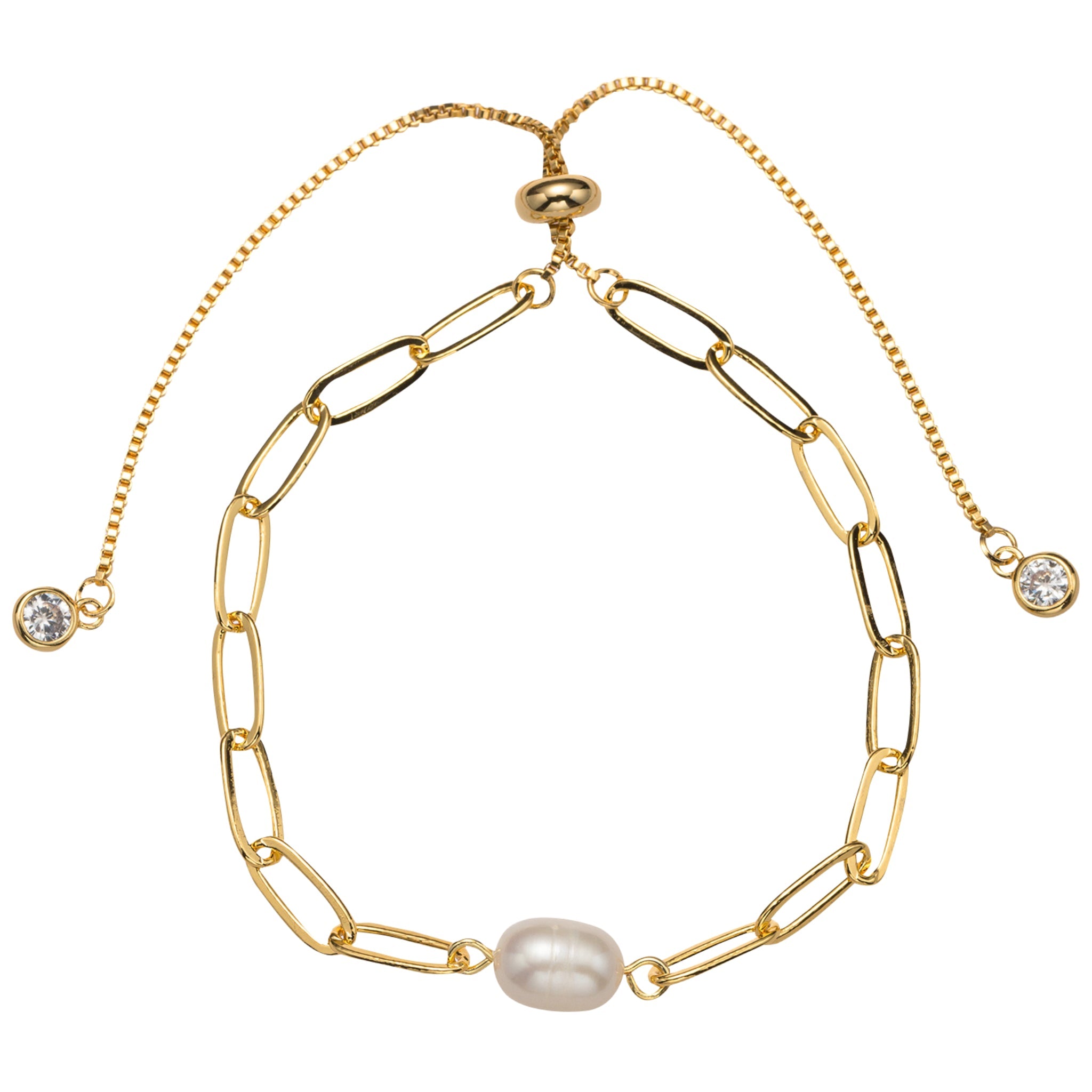 Gold Chain Bracelet with White Single Pearl