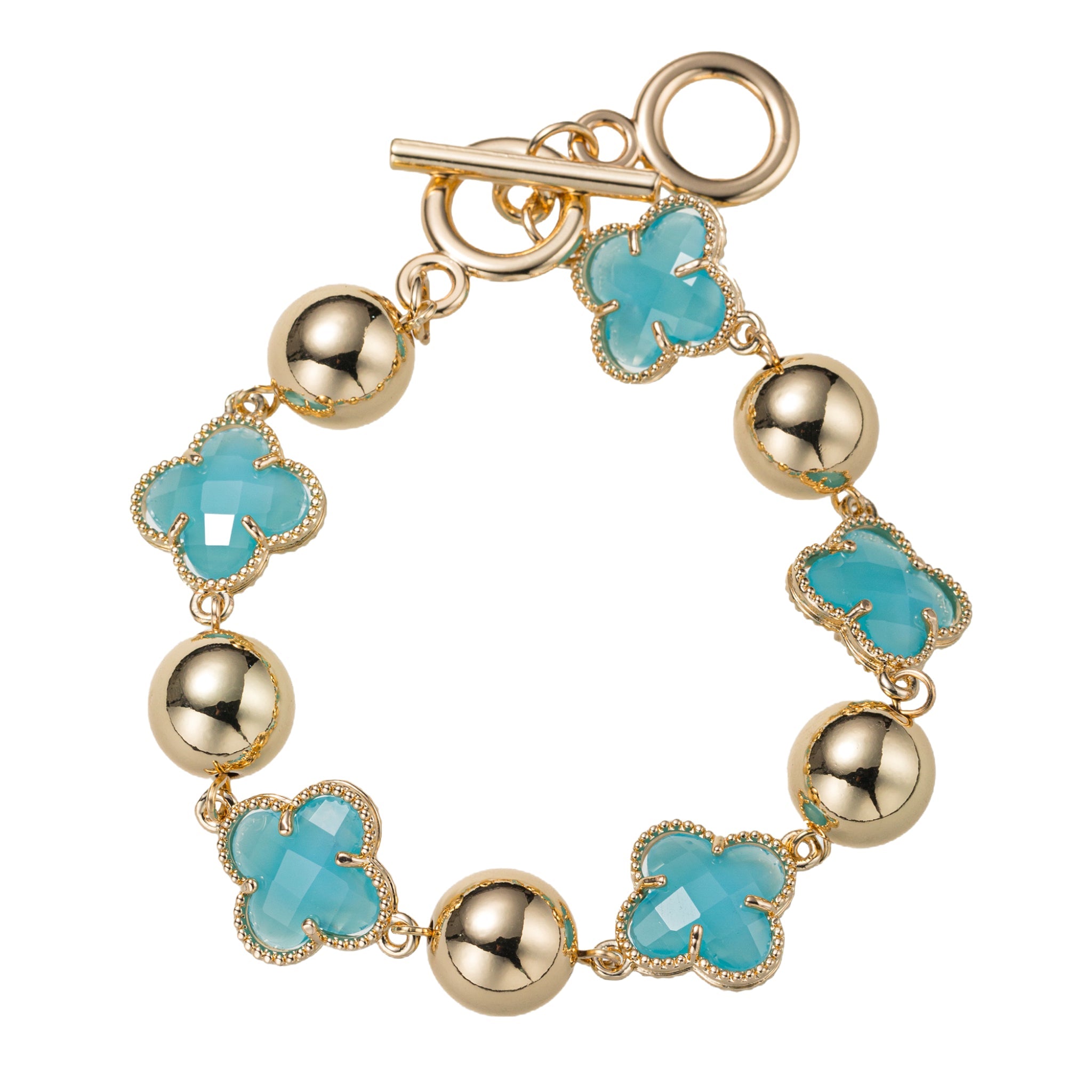 Blue, Gold Quatrefoil Link Toggle Bracelet
