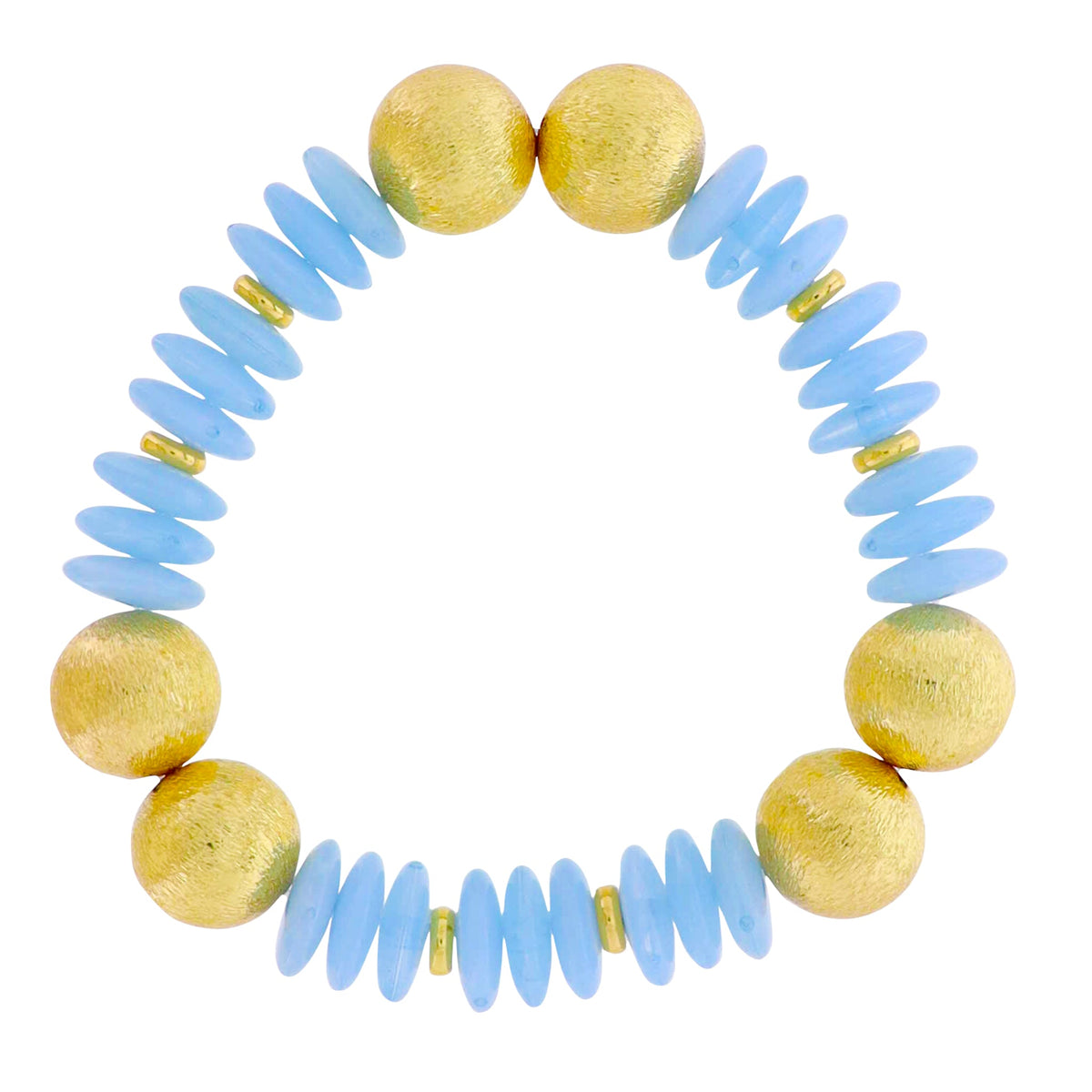 18k Gold Plated Light Blue Rondelle Beaded Stretch Bracelet with Gold Balls