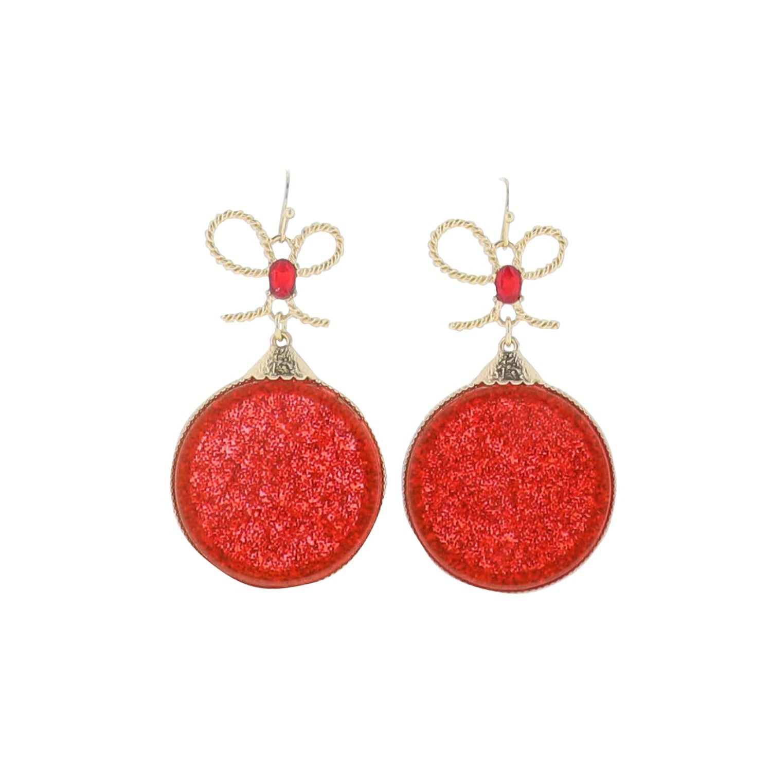Red & Gold Glitter Ornament Earring - Charming Charlie