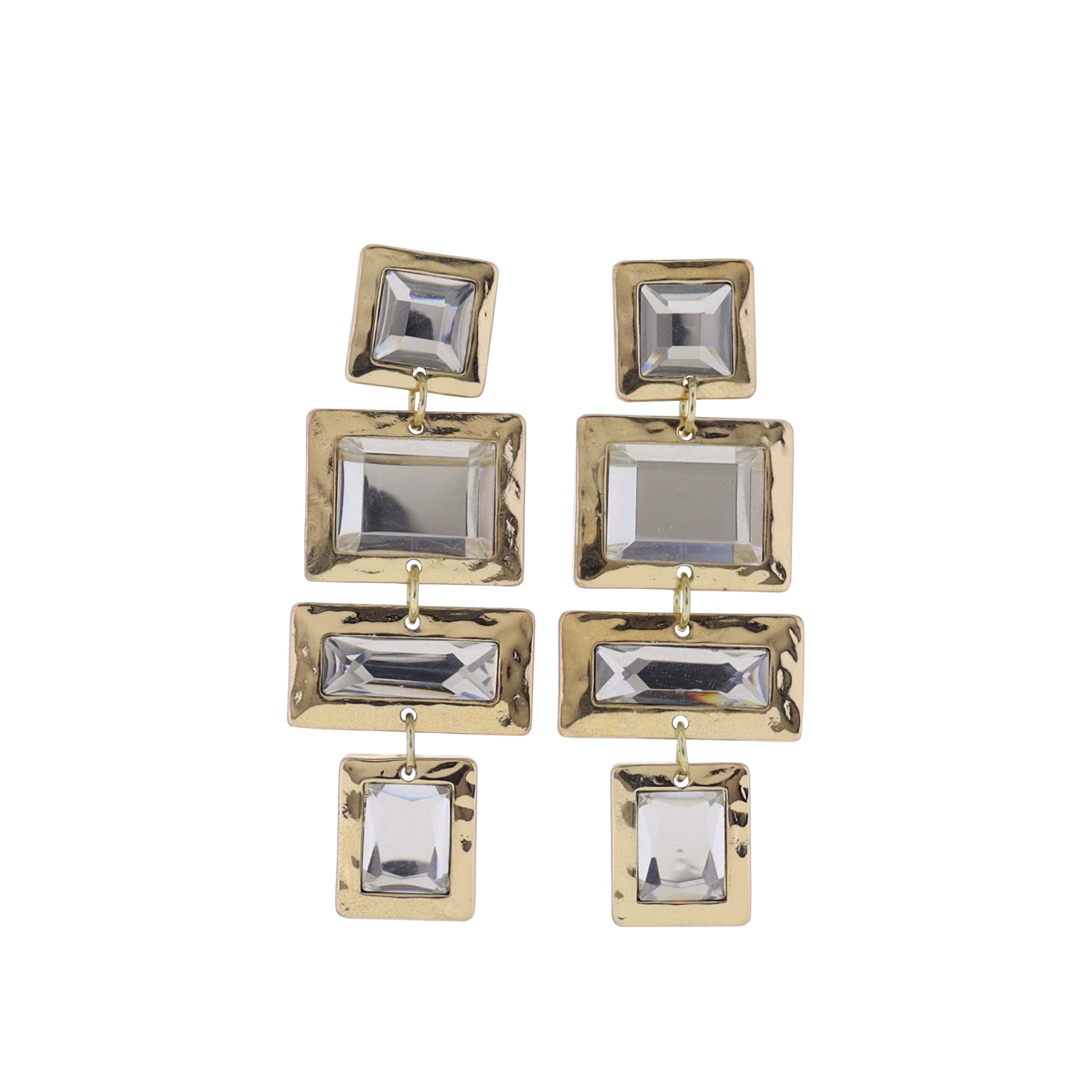 Gold Earring with Clear Crystal Squares & Rectangles