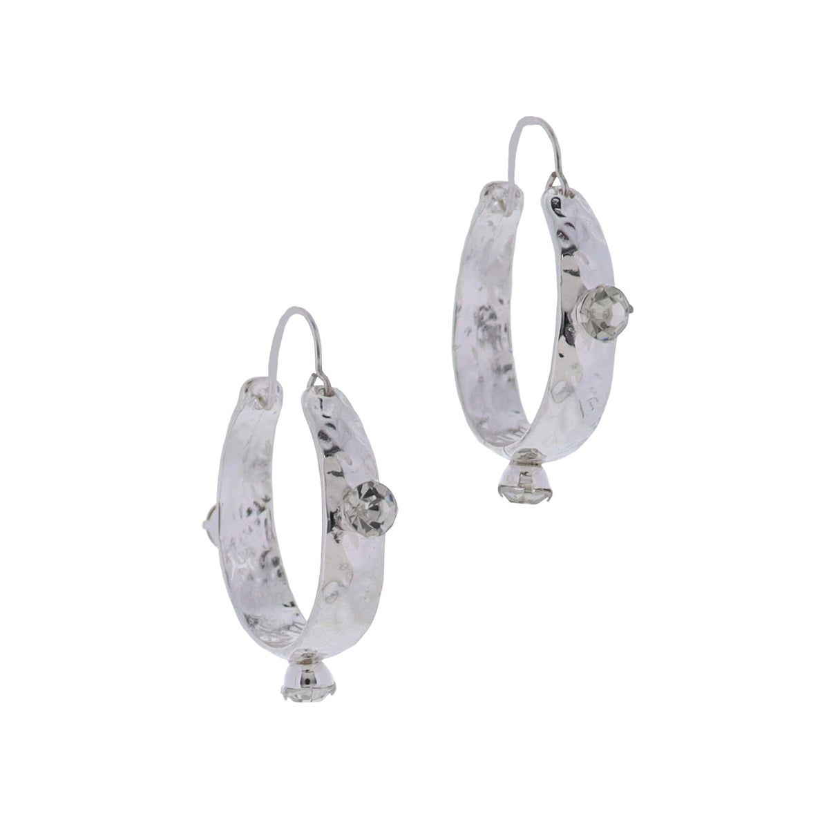 Silver, Clear Hoop Earrings with Clear Crystals