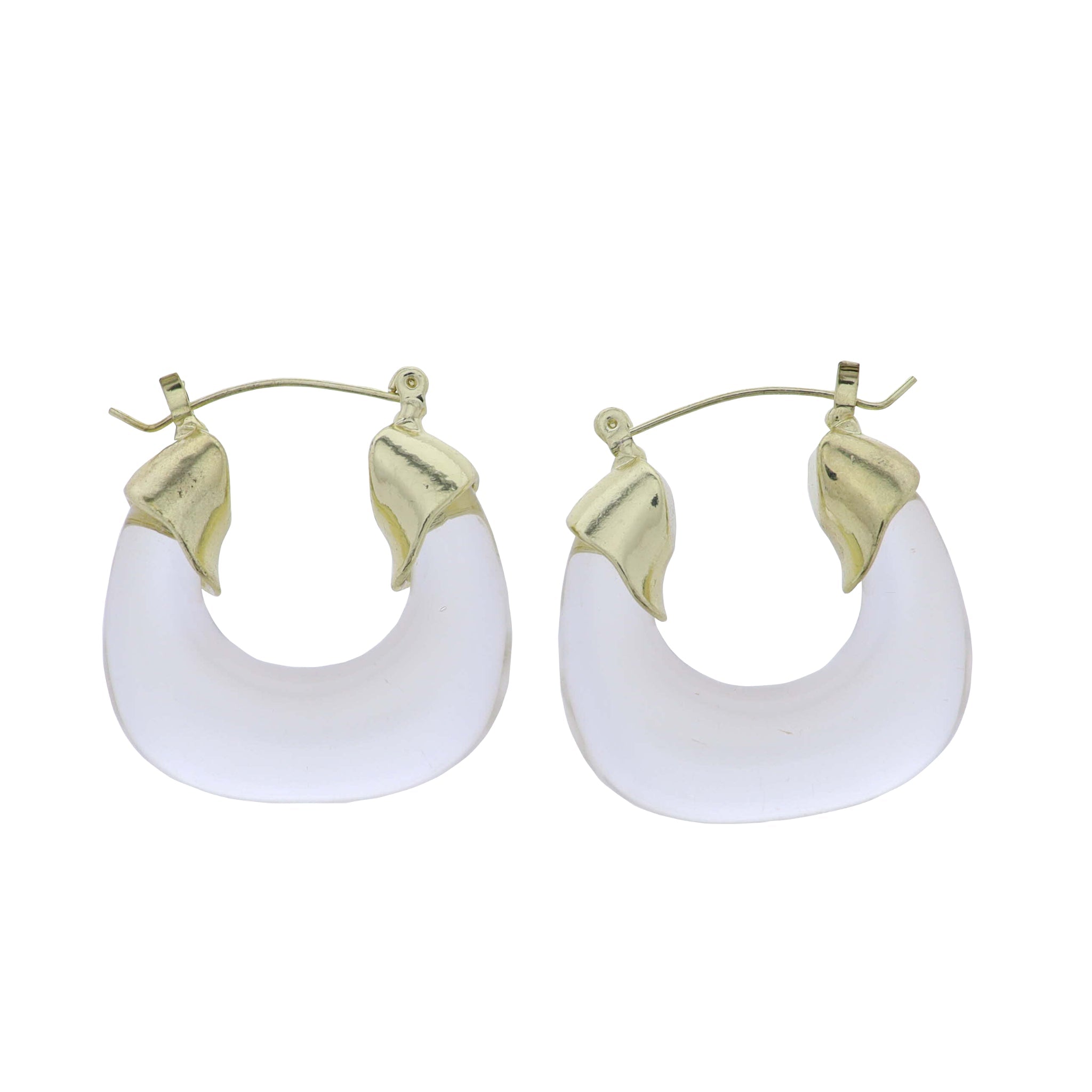 Gold, Clear Wide Hoop Earrings
