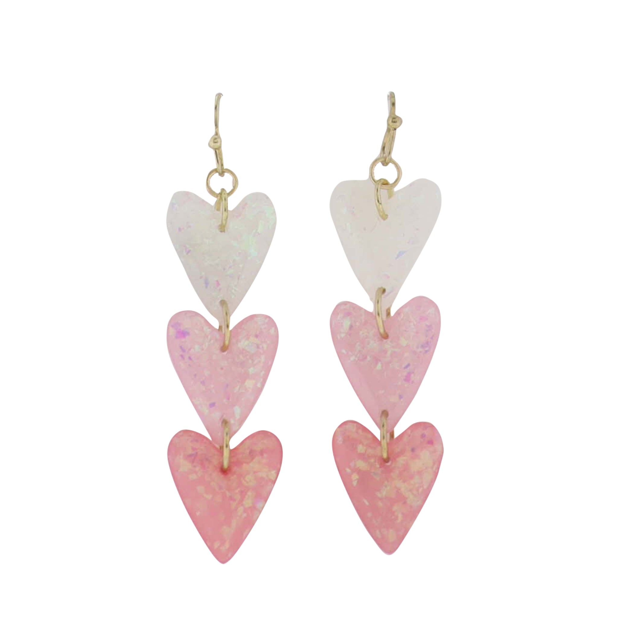 AB White, Light Pink, Pink Glitter Hearts Earring