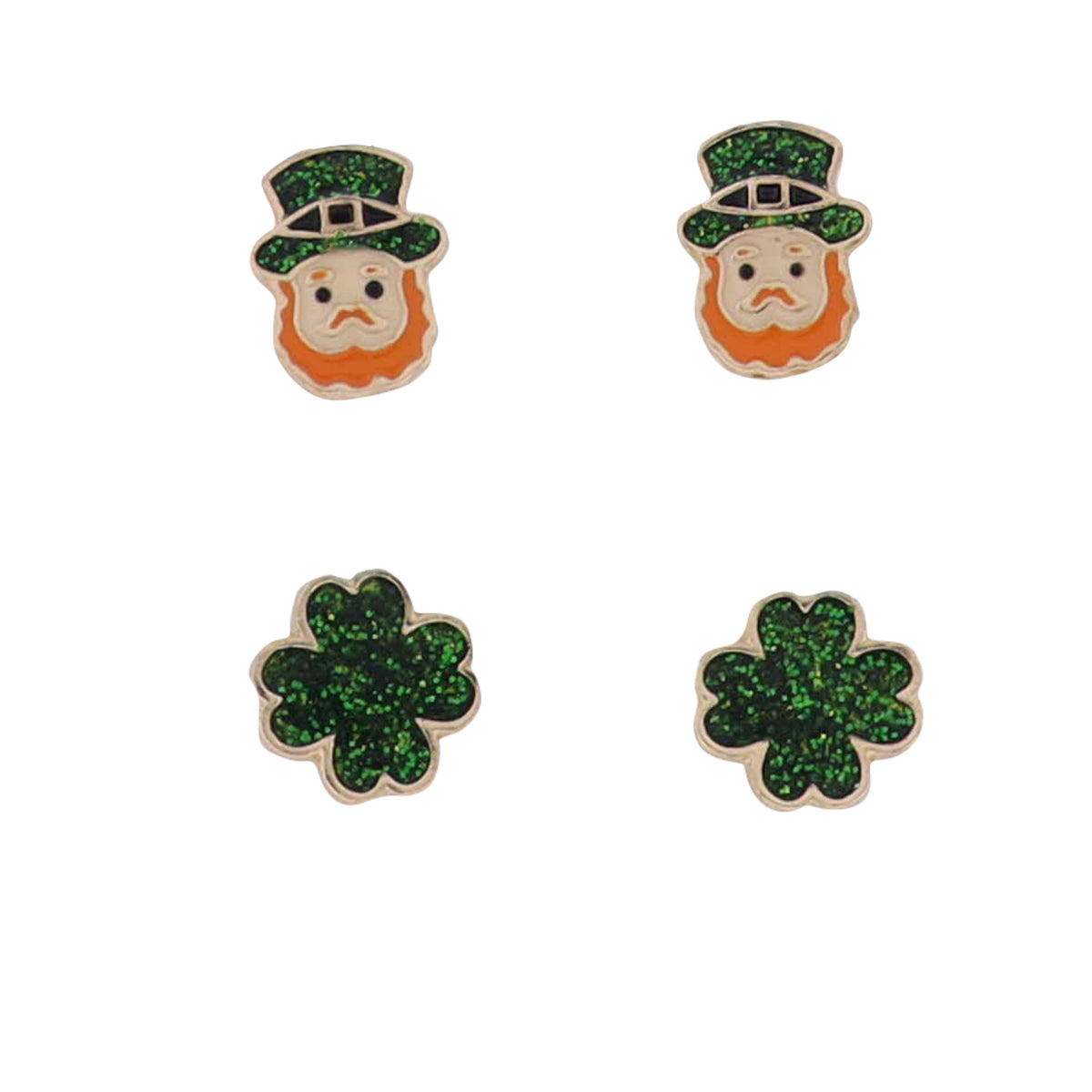 Green, Orange Enamel Set of 2, Leprechaun & Clover Earrings