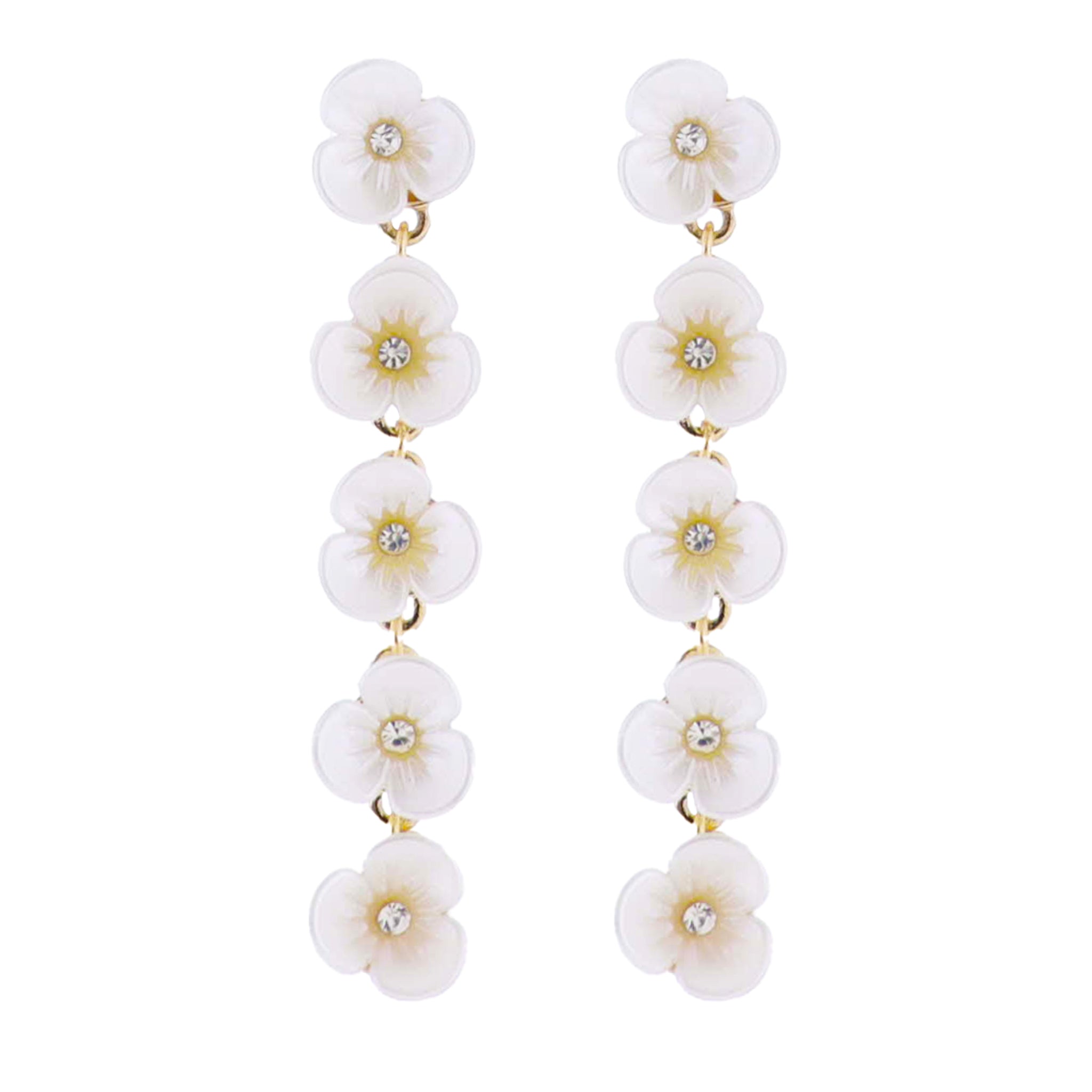 White, Gold, Clear Falling Flowers Earring