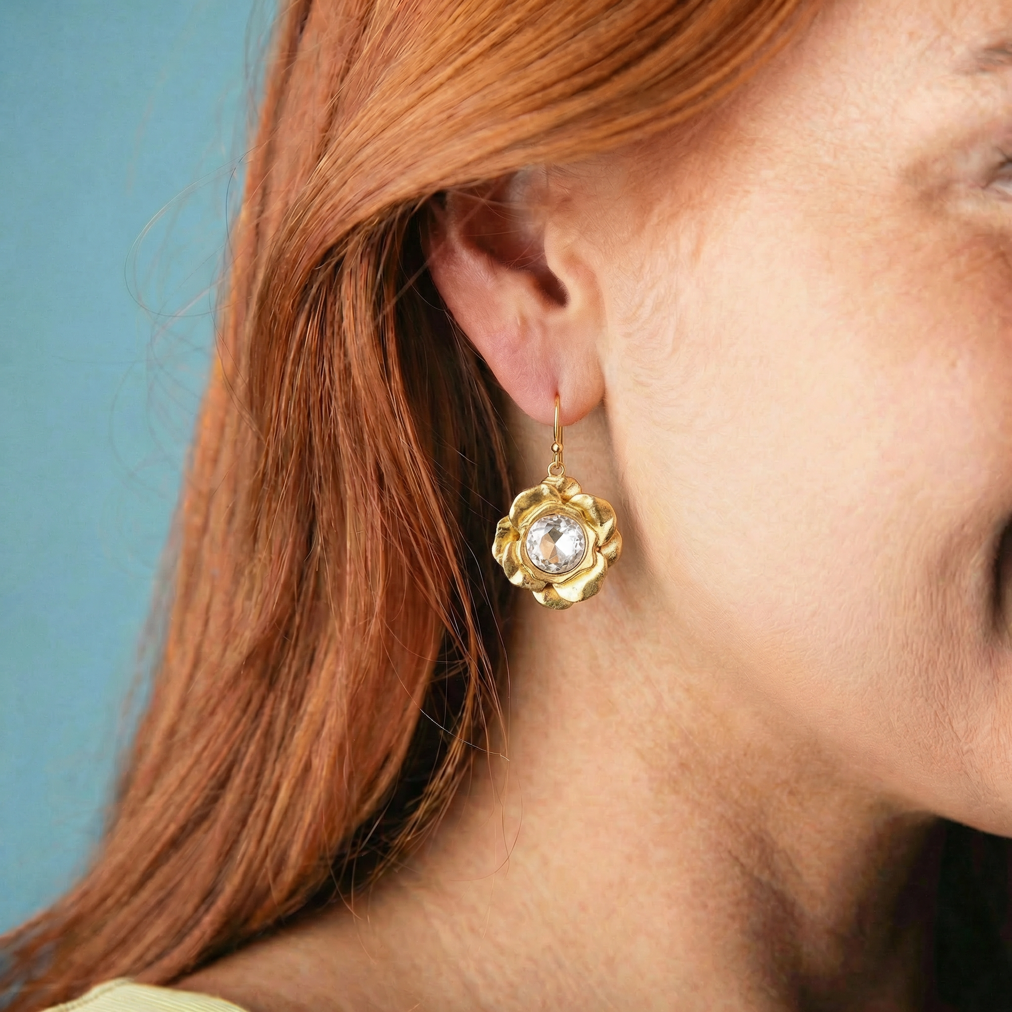 Artisan Flower Earring with Clear Crystal Center