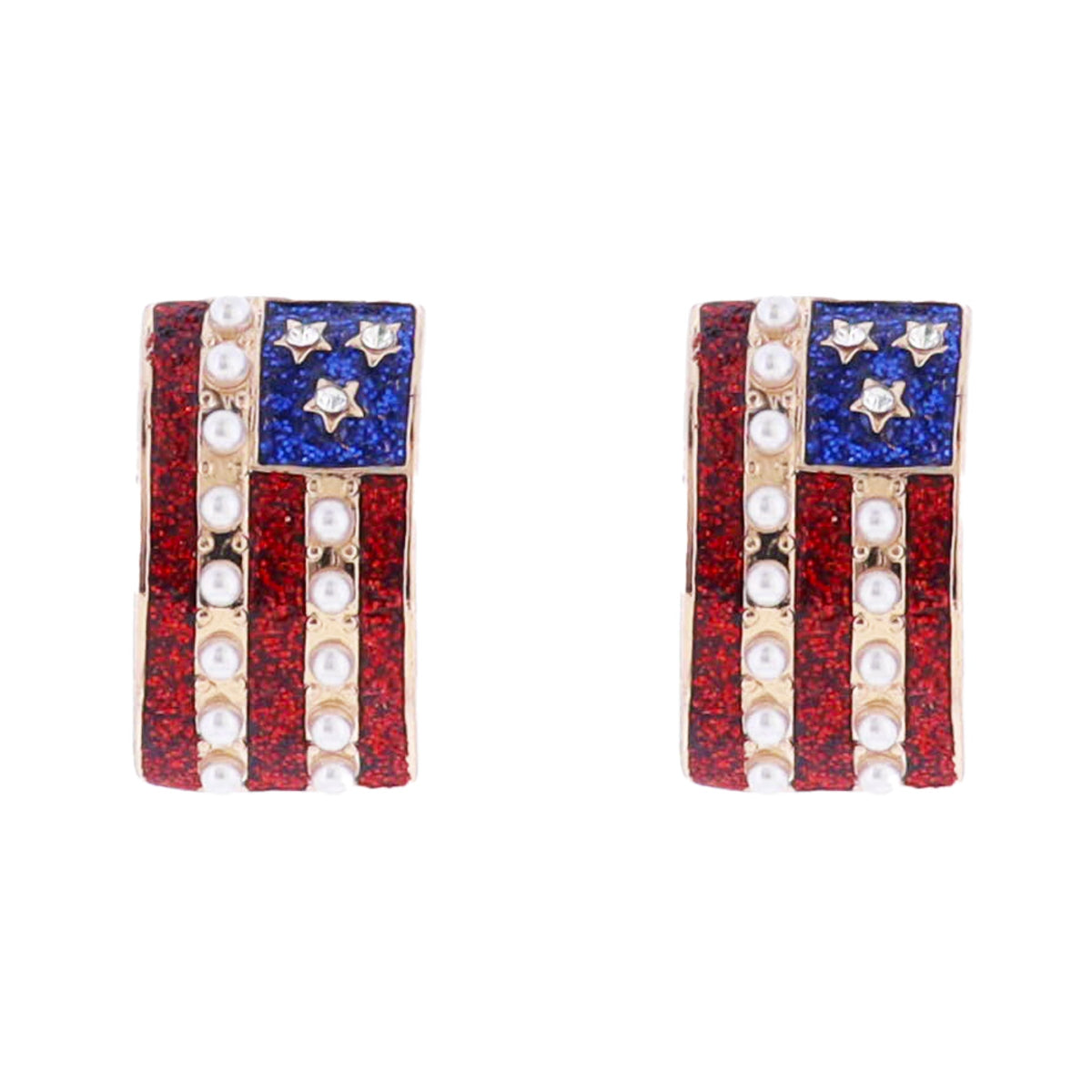 Red, Pearl, Blue Enamel American Flag Earring
