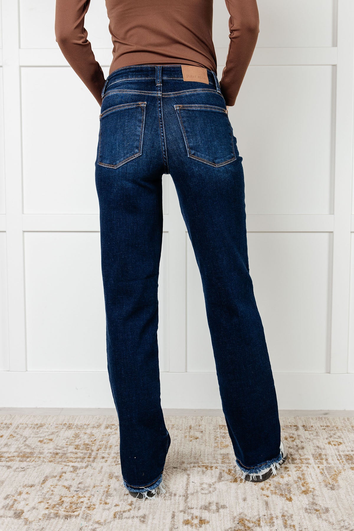 Jacqueline Mid Rise Frayed Hem Straight Leg Jean - Charming Charlie