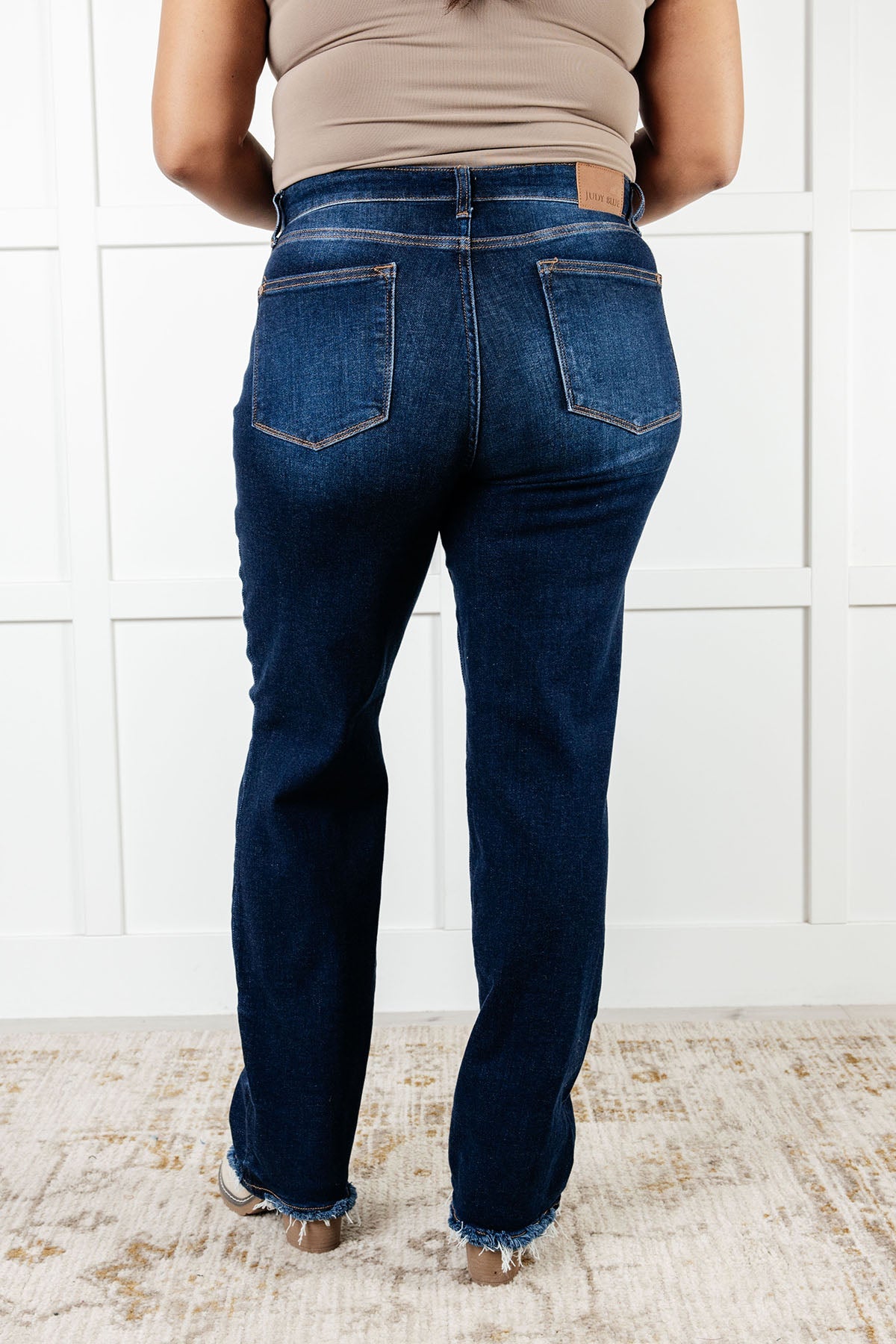 Jacqueline Mid Rise Frayed Hem Straight Leg Jean - Charming Charlie