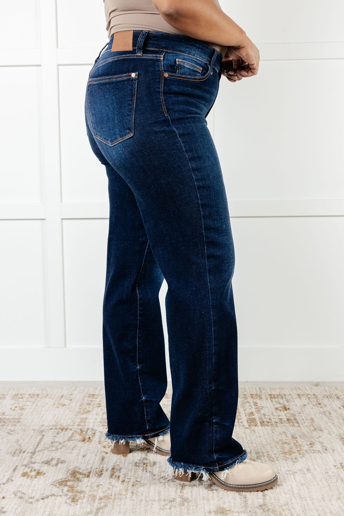 Jacqueline Mid Rise Frayed Hem Straight Leg Jean - Charming Charlie