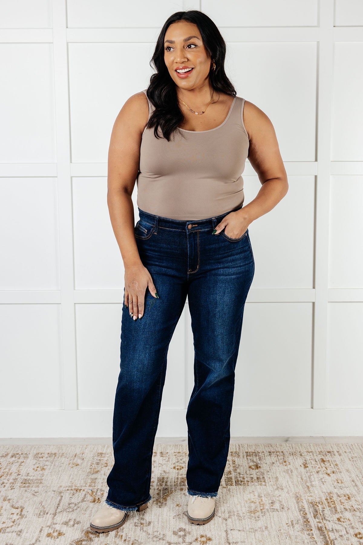 Jacqueline Mid Rise Frayed Hem Straight Leg Jean - Charming Charlie